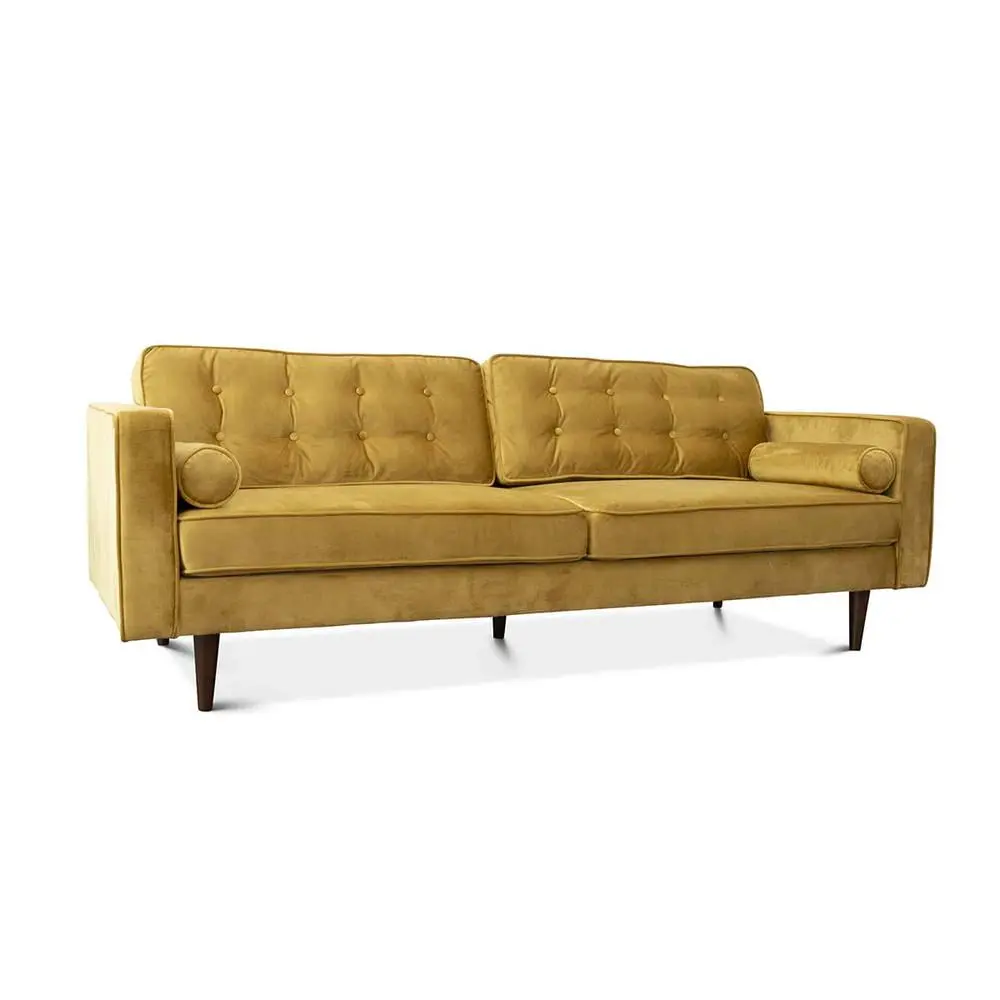 Madoc Mid-Century Modern Gold Velvet Tufted Back Sofa Elegant Living Room Ashcroft