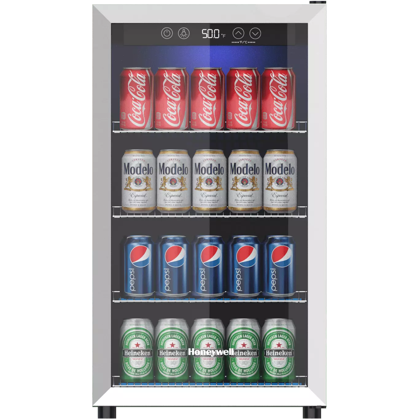 Honeywell Beverage Refrigerator and Cooler - 115 Can Mini Fridge Glass Door Soda Beer or Wine - Adjustable Shelving