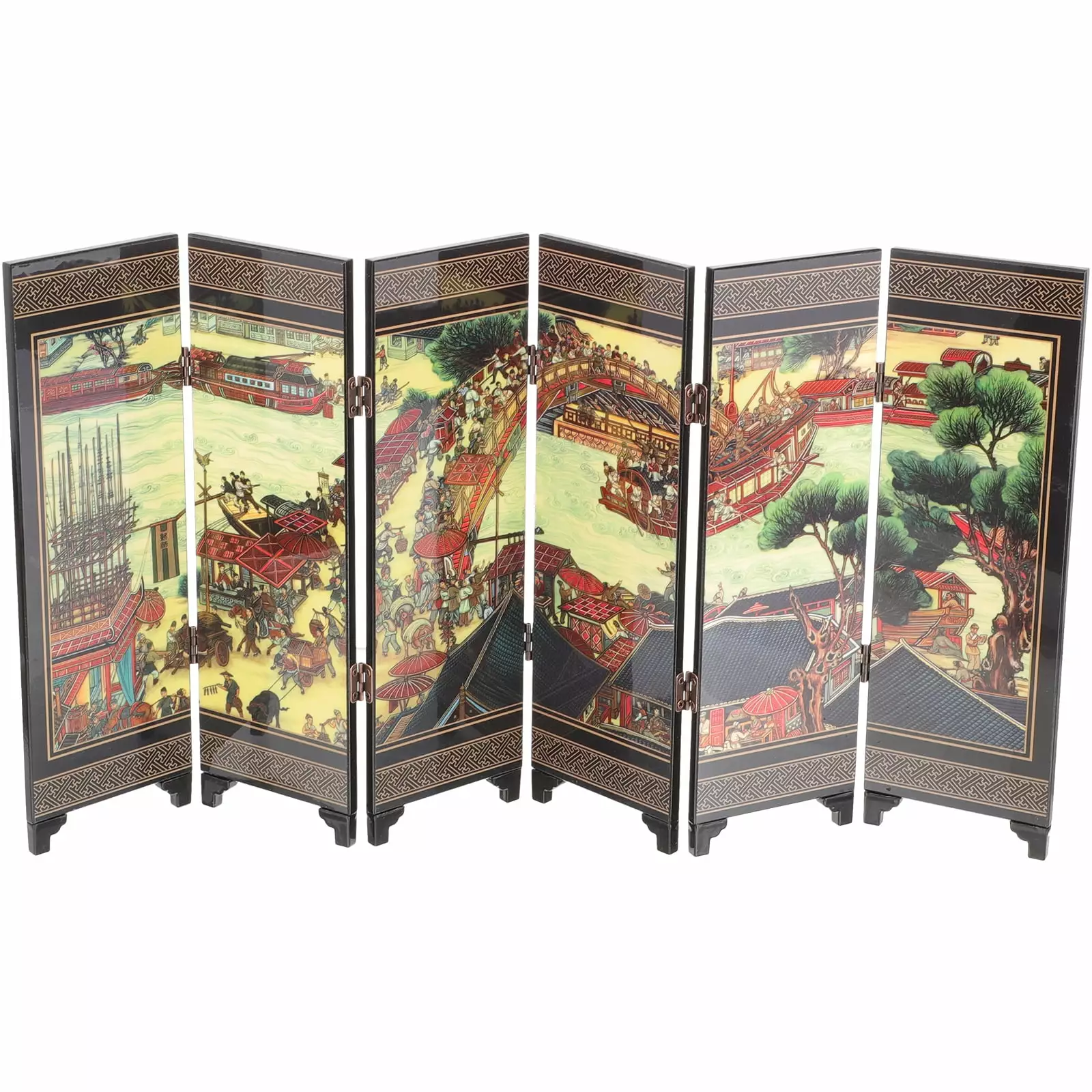 Mini Chinese Privacy Wall Room Divider Wooden Folding Decorative Screen Ornament LANG