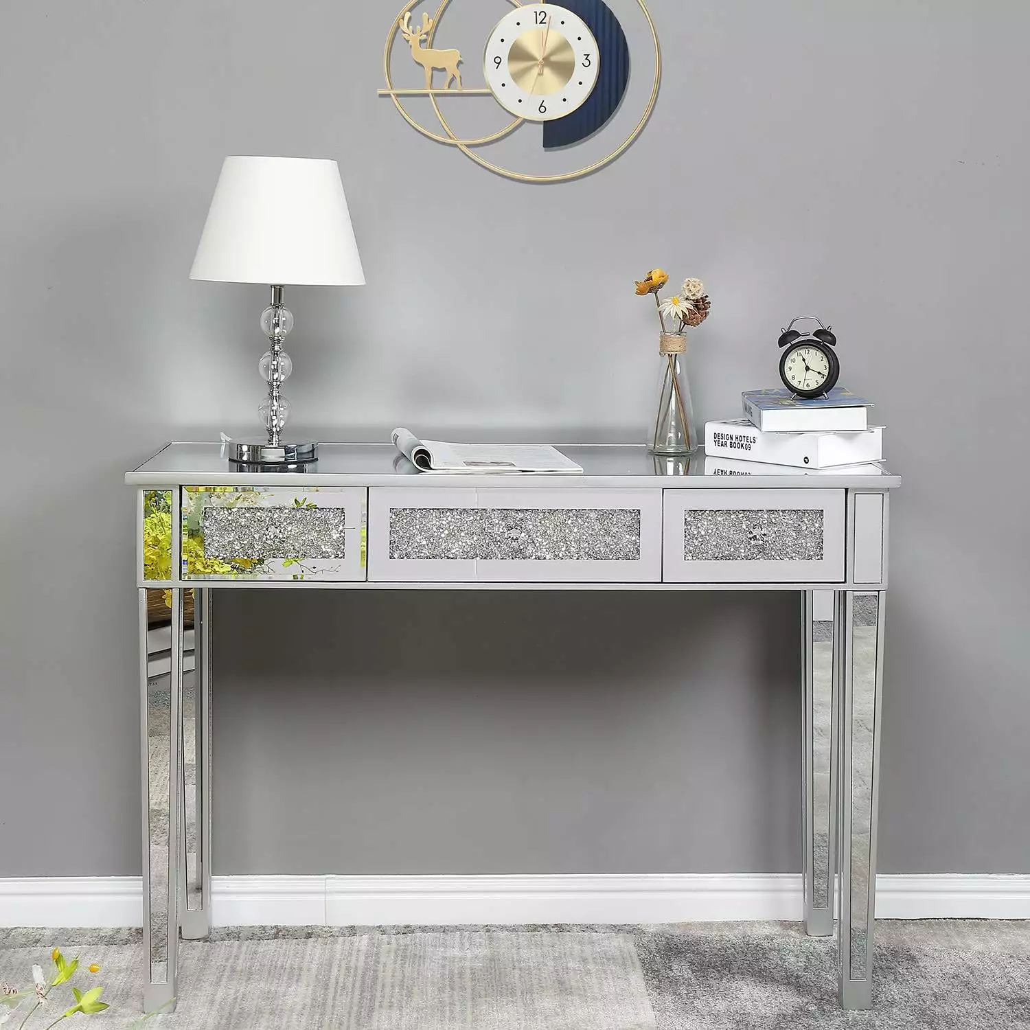 GoDecor Mirrored Console Table 3 Drawers Sofa Vanity or Entryway Console FCH