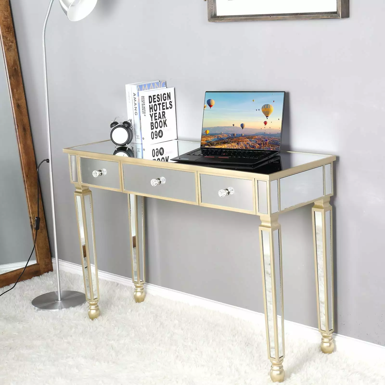 SamyoHome Mirrored Console Table 3 Drawers Sofa Vanity Entryway Storage Console FCH