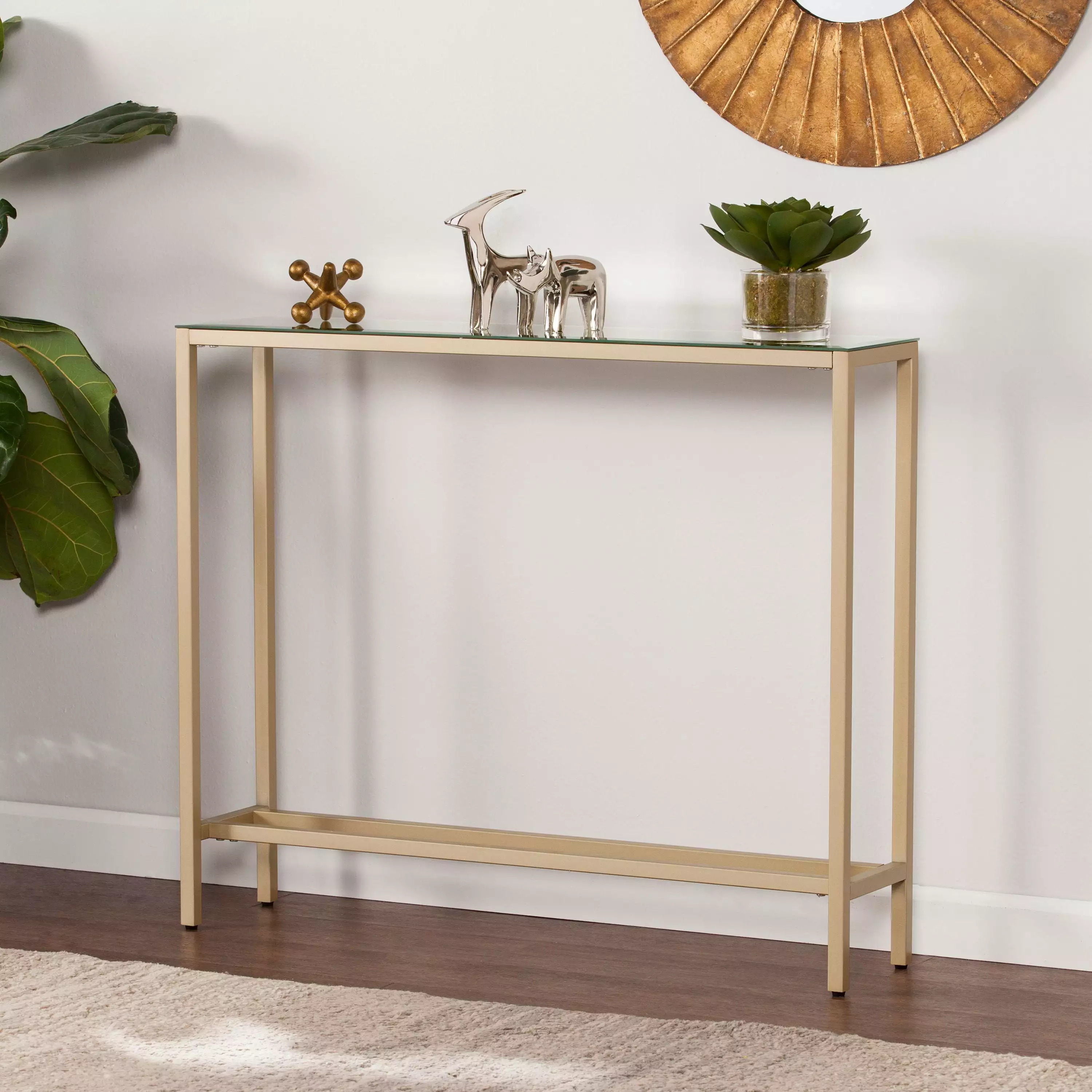 Southern Enterprises Derkkin Gold Console Table Mirrored Top Entryway Living Room Console
