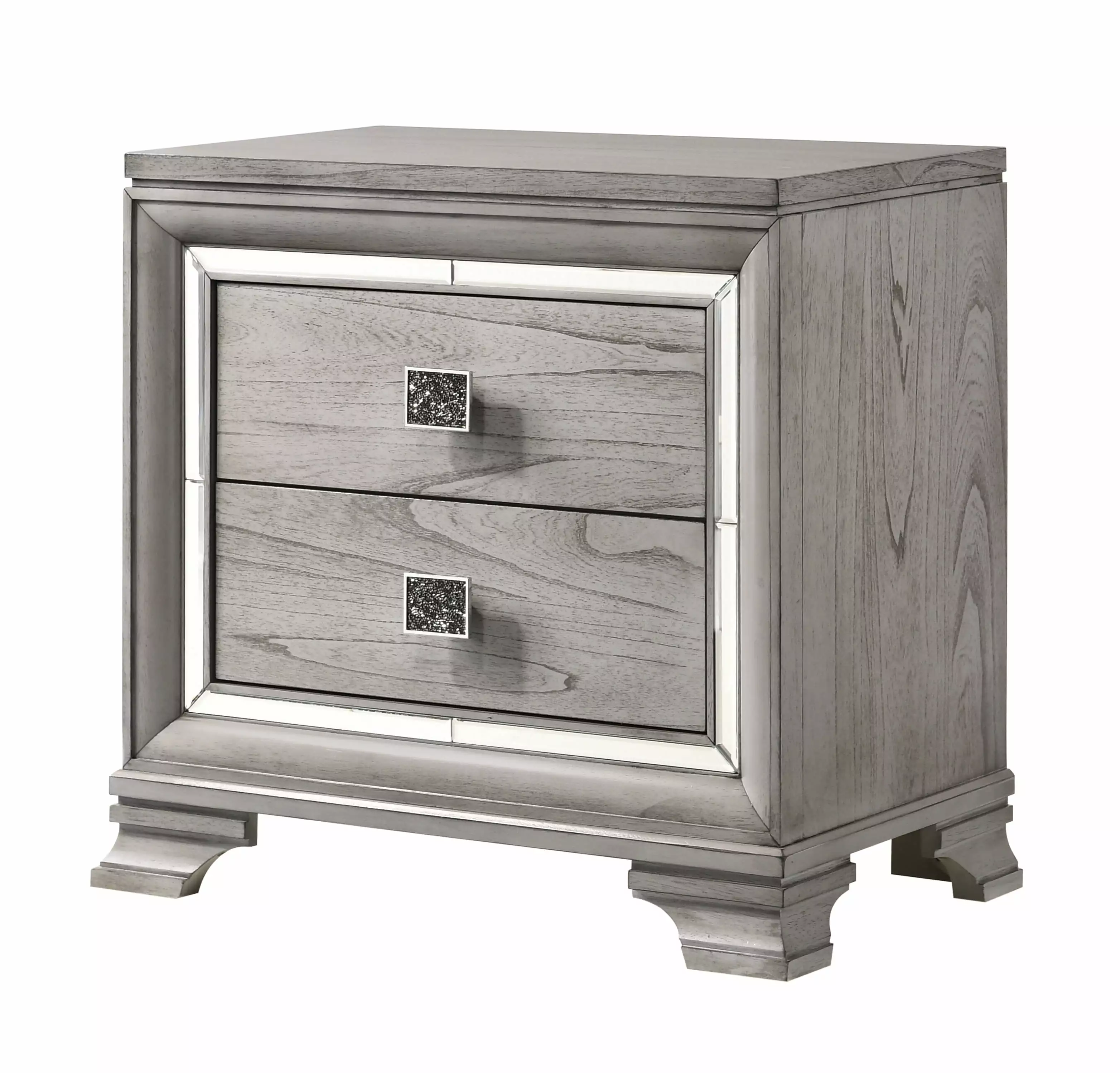 Modern & Elegant Nightstand 2 Storage Drawers - Decorative Mirrored Style End Table Light Grey ARCTICSCORPION