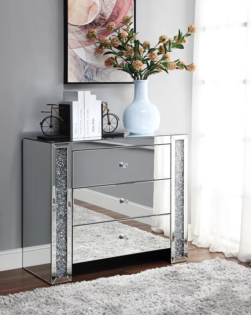 Noralie Mirrored Faux Diamonds Console Table - Elegant Entryway Furniture