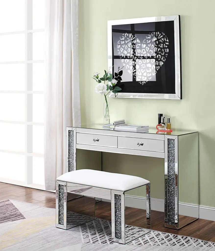 Noralie Mirrored Faux Diamonds Vanity Desk - Glamorous Dressing Table