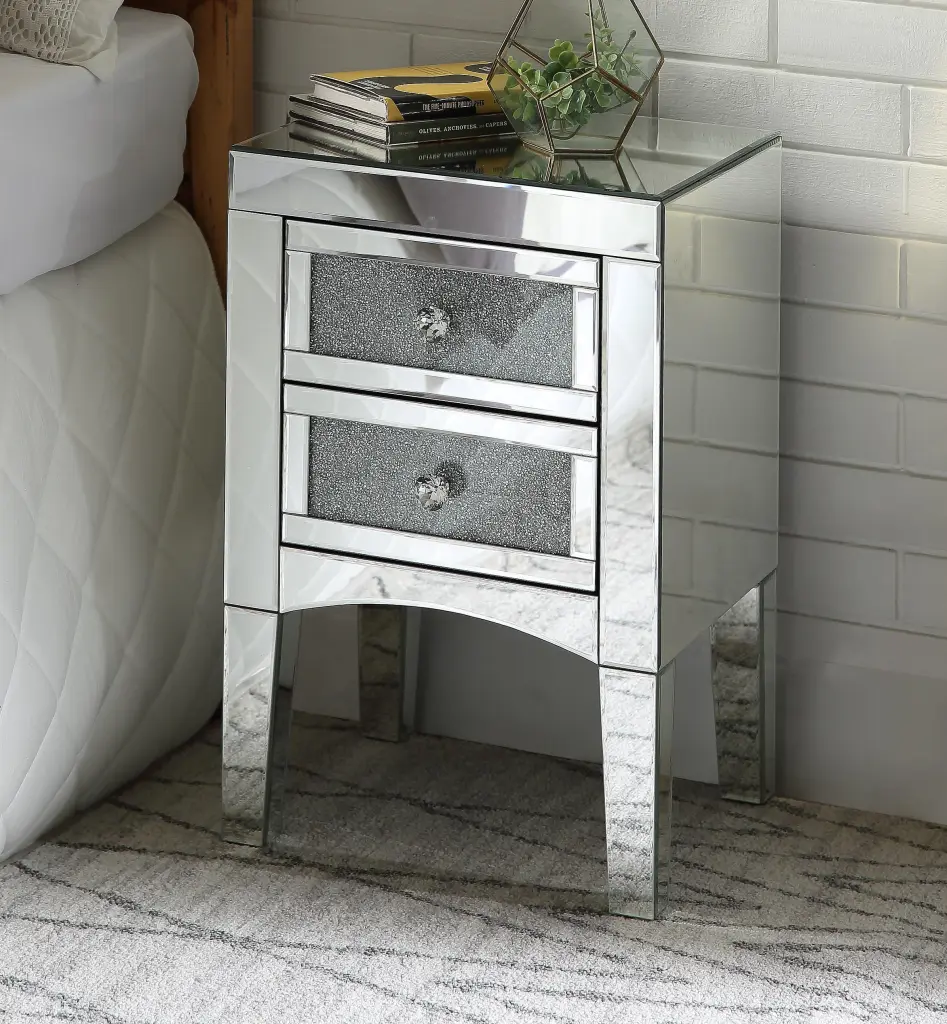 Nowles Mirrored & Faux Stones Accent Table - Elegant Living Room Decor