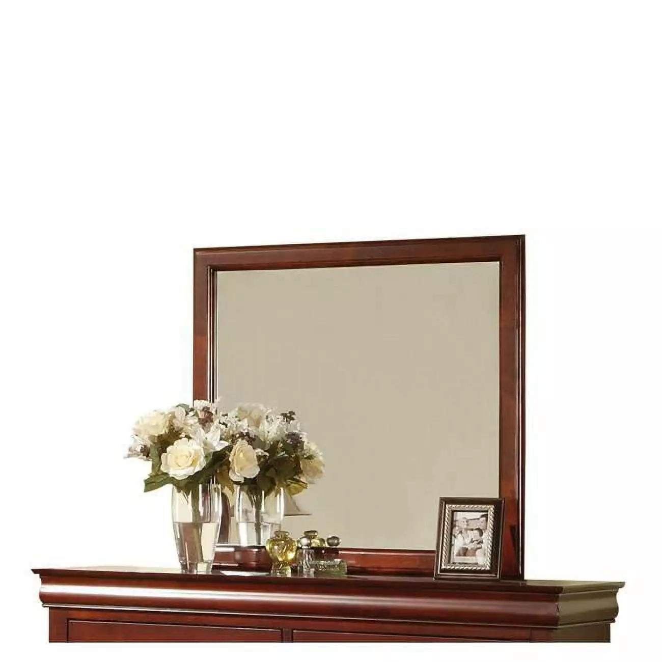 Cherry Rectangle Dresser Mirror 38 x 36 Inches Frame Mounts to Dresser Palace Designs