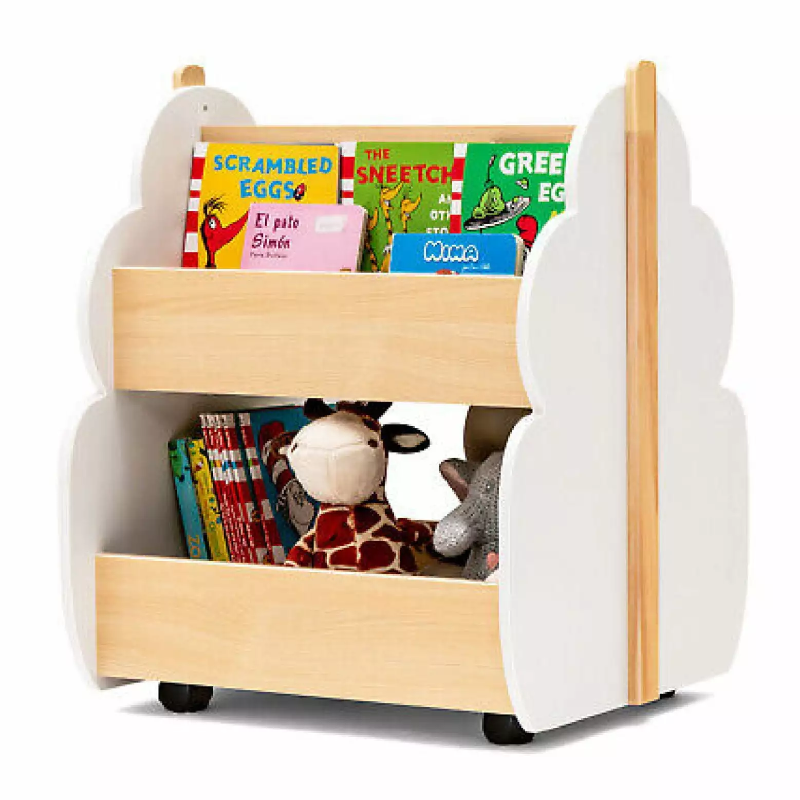 Depot Esh Kids Wooden Bookshelf Wheels 2-Tier Toy Storage Shelf