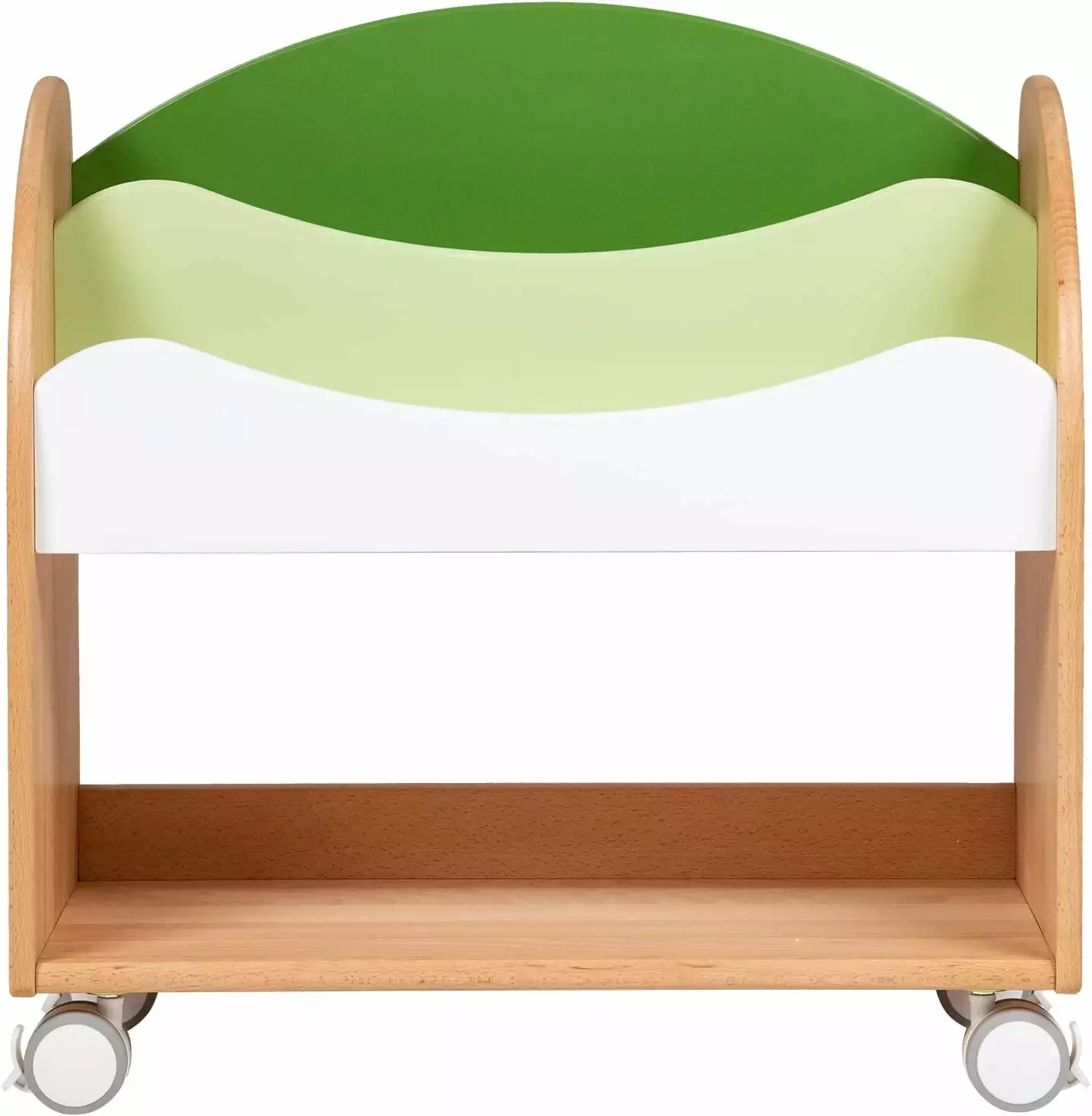 Kids Bookshelf Solid German Beech Wooden Toddler Bookcase Wheels Green DONFU