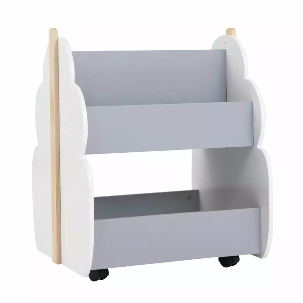 Kadyn Kids Bookshelf Bookcase - Toy Storage Cubby Universal Wheels Gray