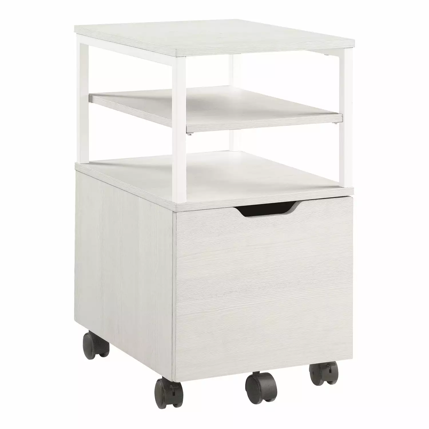 HomeStock French Flair One Drawer Mobile Cart White Oak Storage Cabinet Home Office
