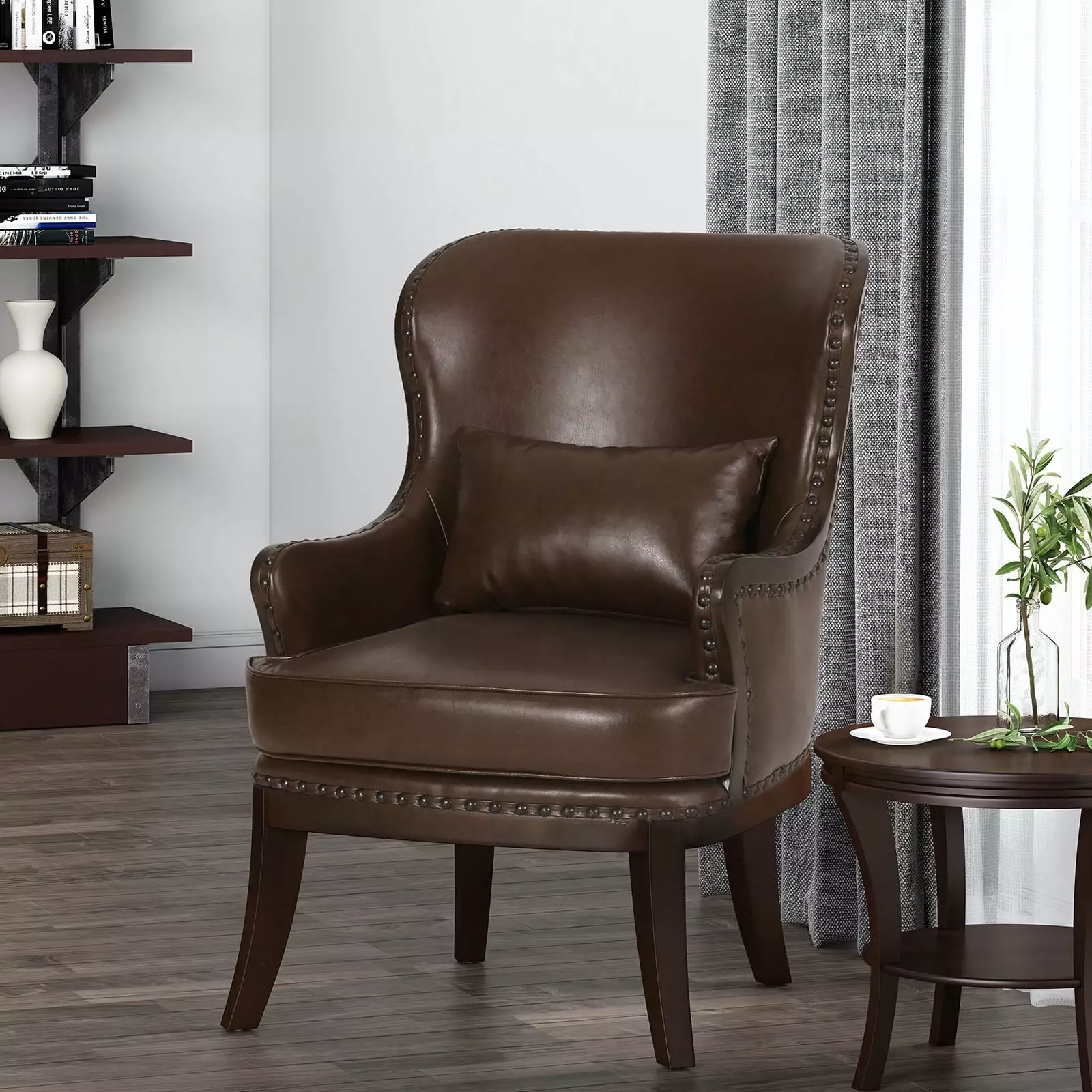 Removable Cushion Armchair Trumpet-Shaped Birch Legs Dark Brown Modern Design Chaise Viruhaka