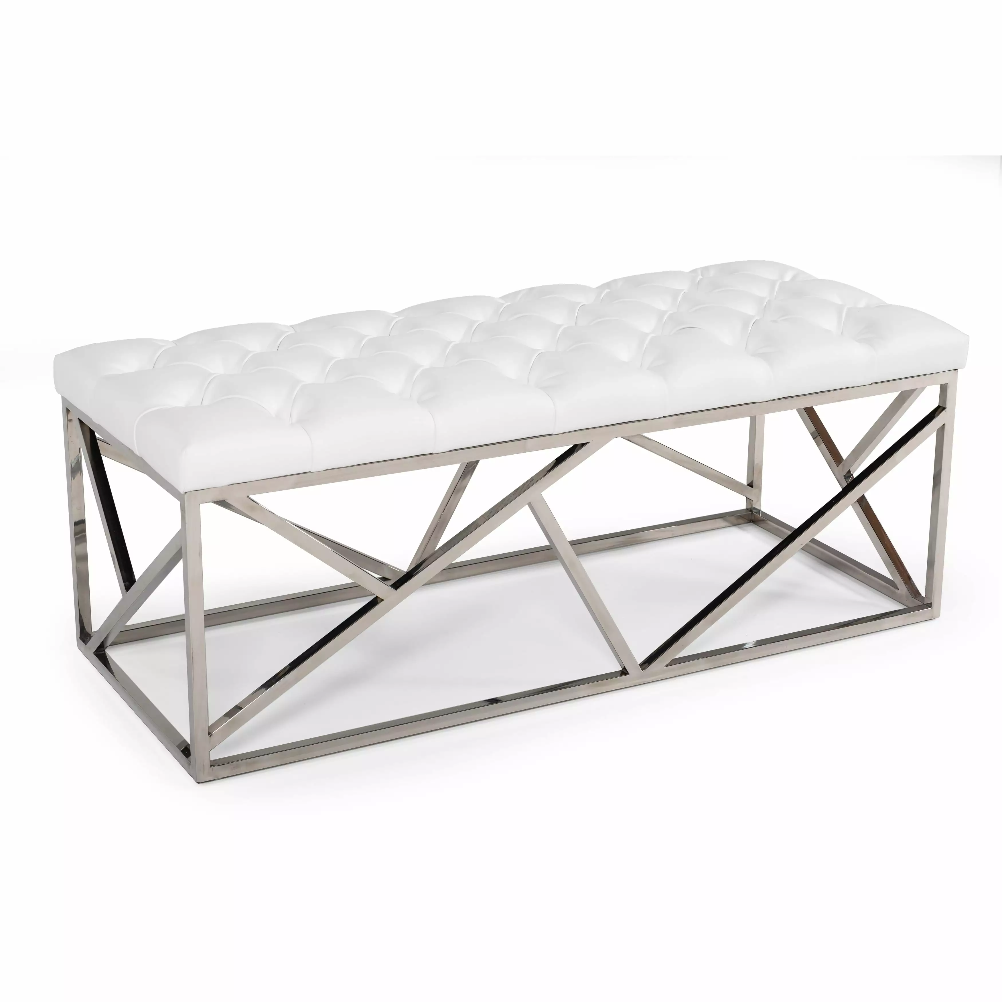 Modrest Lindsey Modern White Leatherette & Stainless Steel Bench - Sleek and Durable Design Benches Bed Bath & Beyond