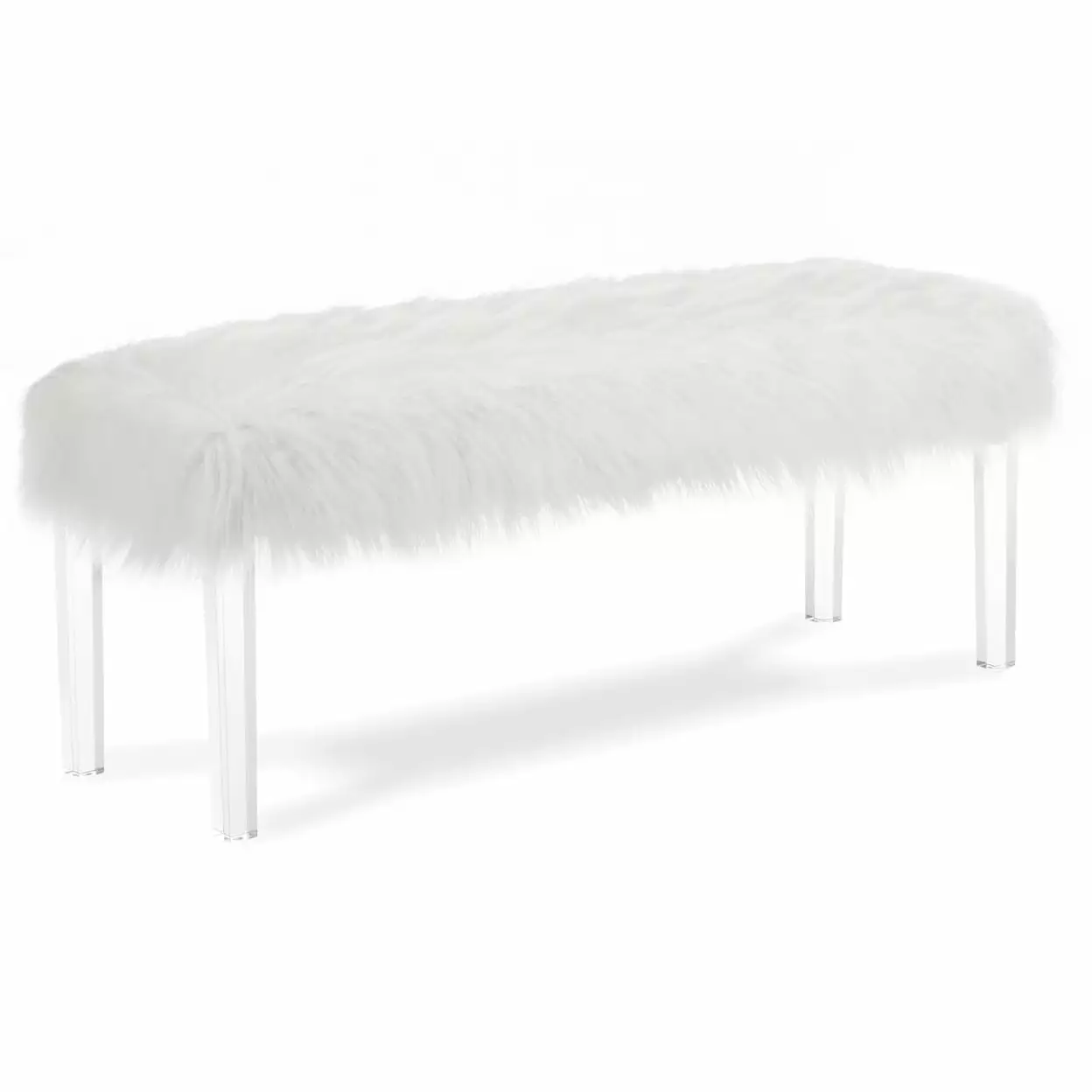 49 Inch Faux Leather Bench Acrylic Clear Legs - Modern White Saltoro Sherpi Design Benches