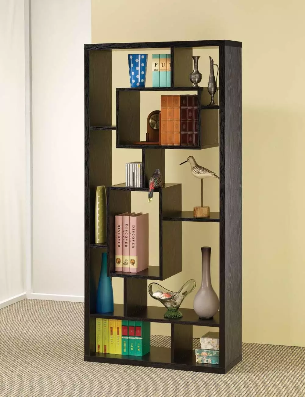 Black Bookcase Interlocking Shelves Modern Storage Solution SIMPLE RELAX