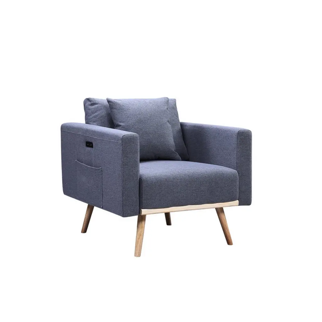Benjara Mico 33 Inch Modern Sofa Chair USB Ports and Pocket Dark Gray Fabric Accent Chair