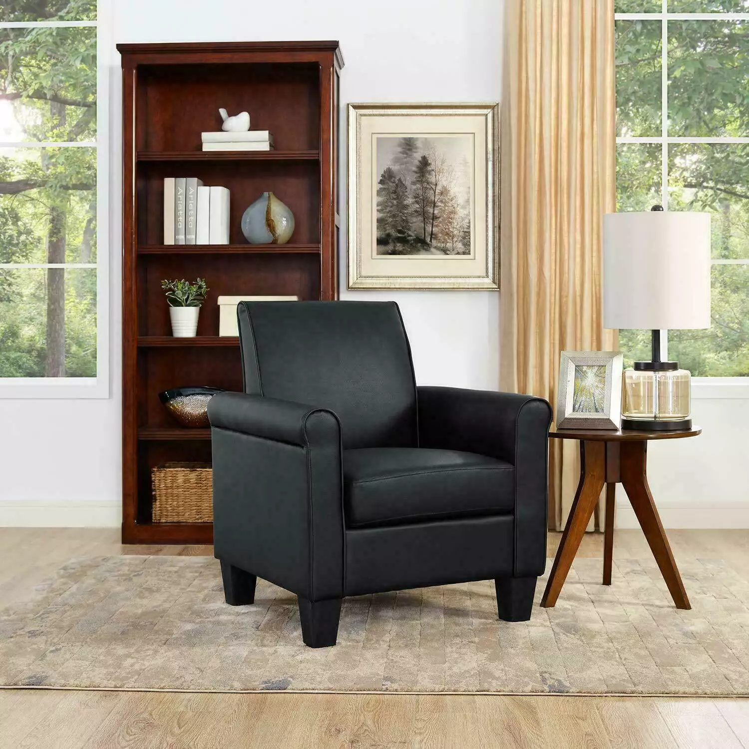 Dazone Modern Accent Arm Chair Single Sofa Chaise PU Leather Curved Armrest Black