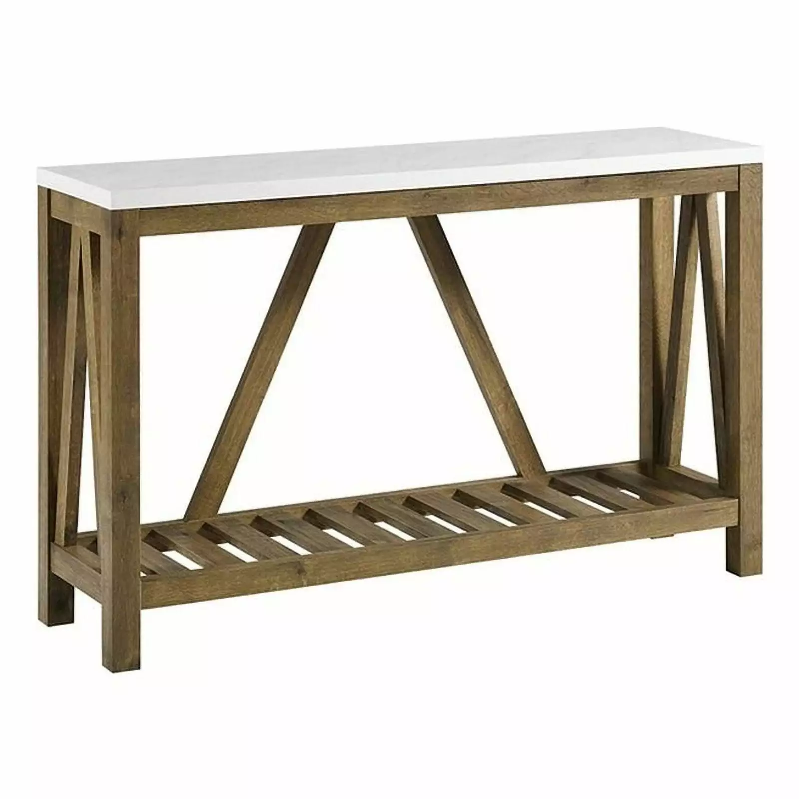 Bowery Hill -Frame 52 Faux-Marble Top Wood Console Table White Walnut Console