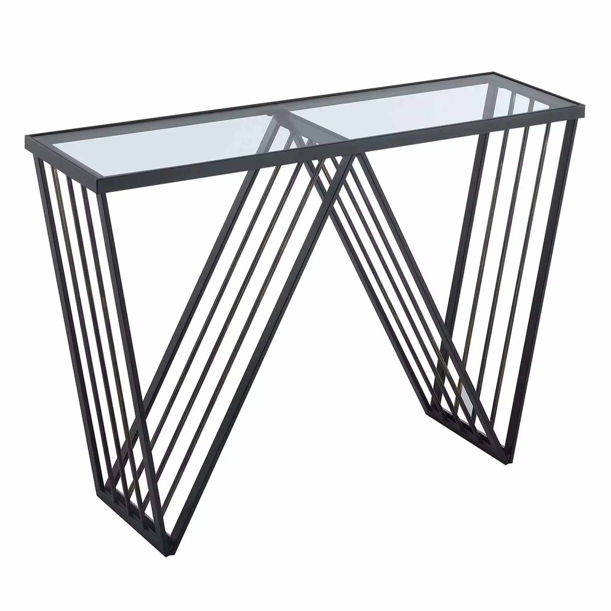 Convenience Concepts Venus Black Metal Console Table Clear Glass Shelf Console