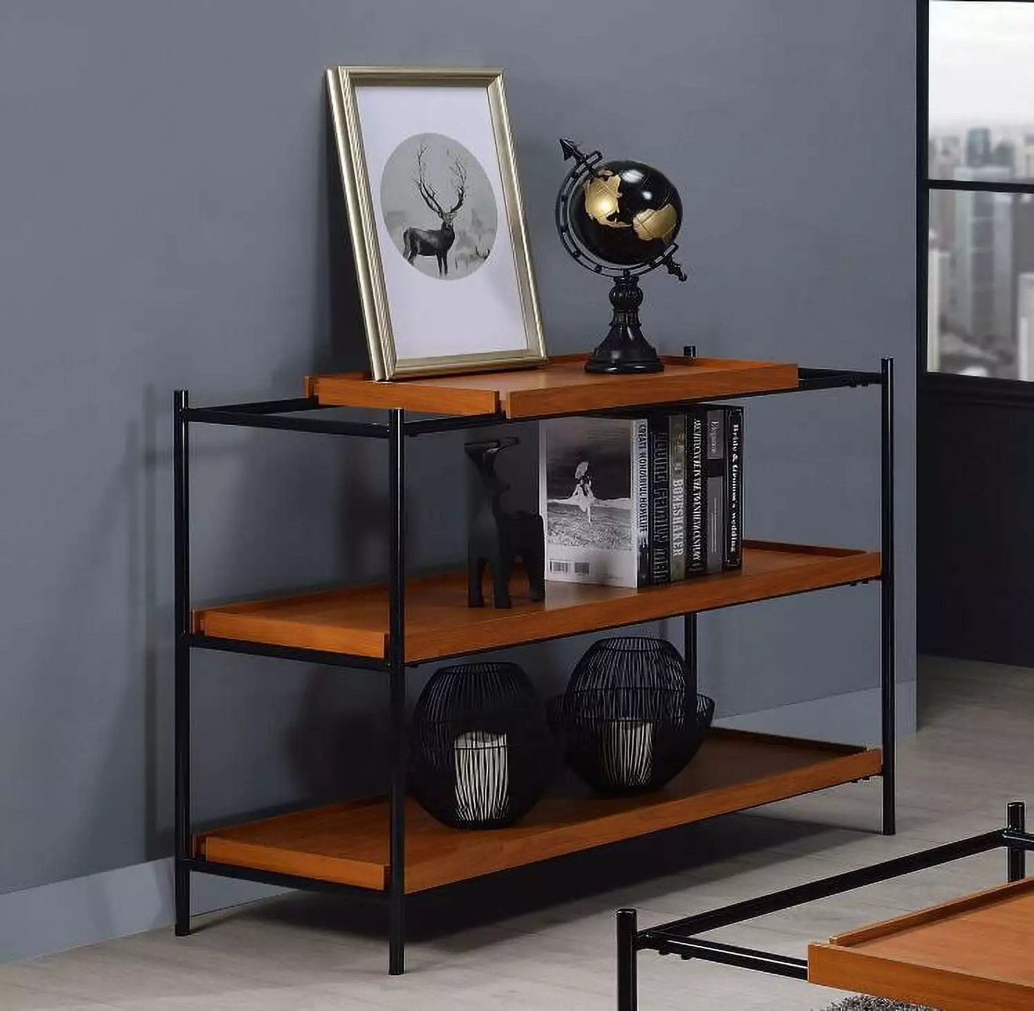 CoSoTower Sofa Table Honey Oak and Black Modern Console Table Living Room and Entryway Console