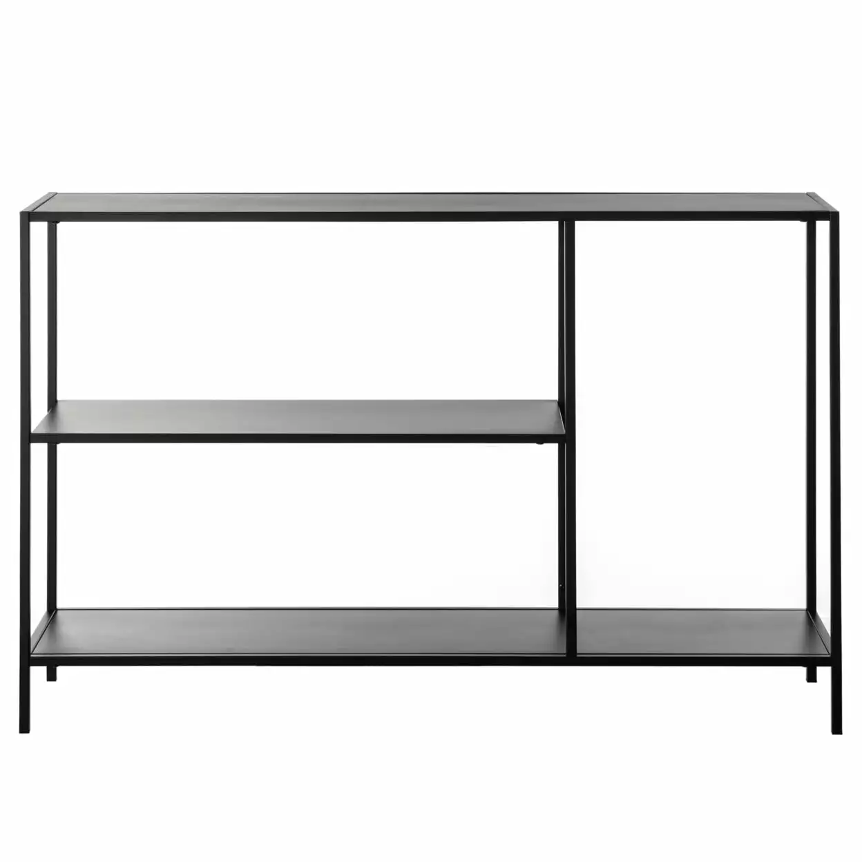 Modern Black Metal Console Table Open Shelves Dining Entryway and Hallway Console Fabulaxe