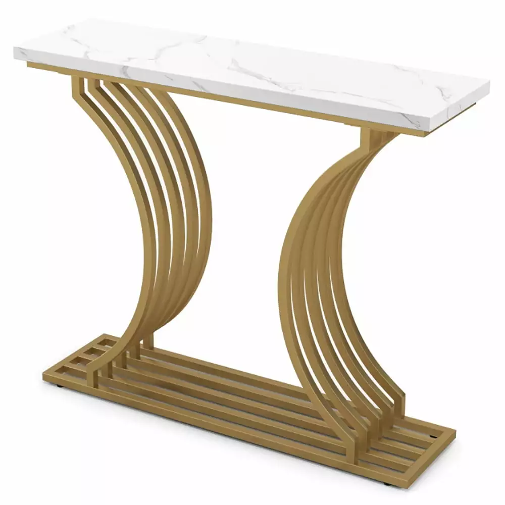 Kadyn 39-Inch Gold Entryway Table Modern Console Table Faux Marble Tabletop Golden Console