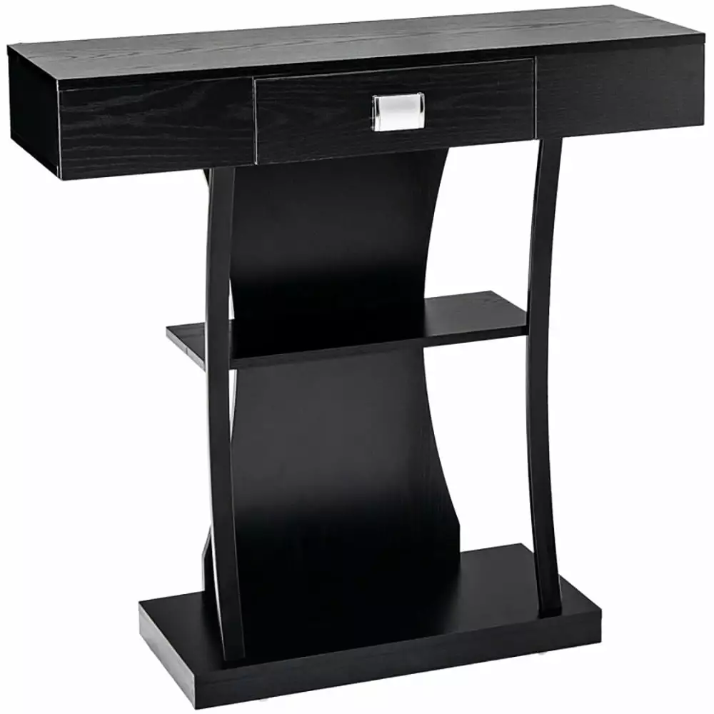 Kadyn Console Desk Table Drawer and 2-Tier Shelves Black Entryway Living Room Table Console