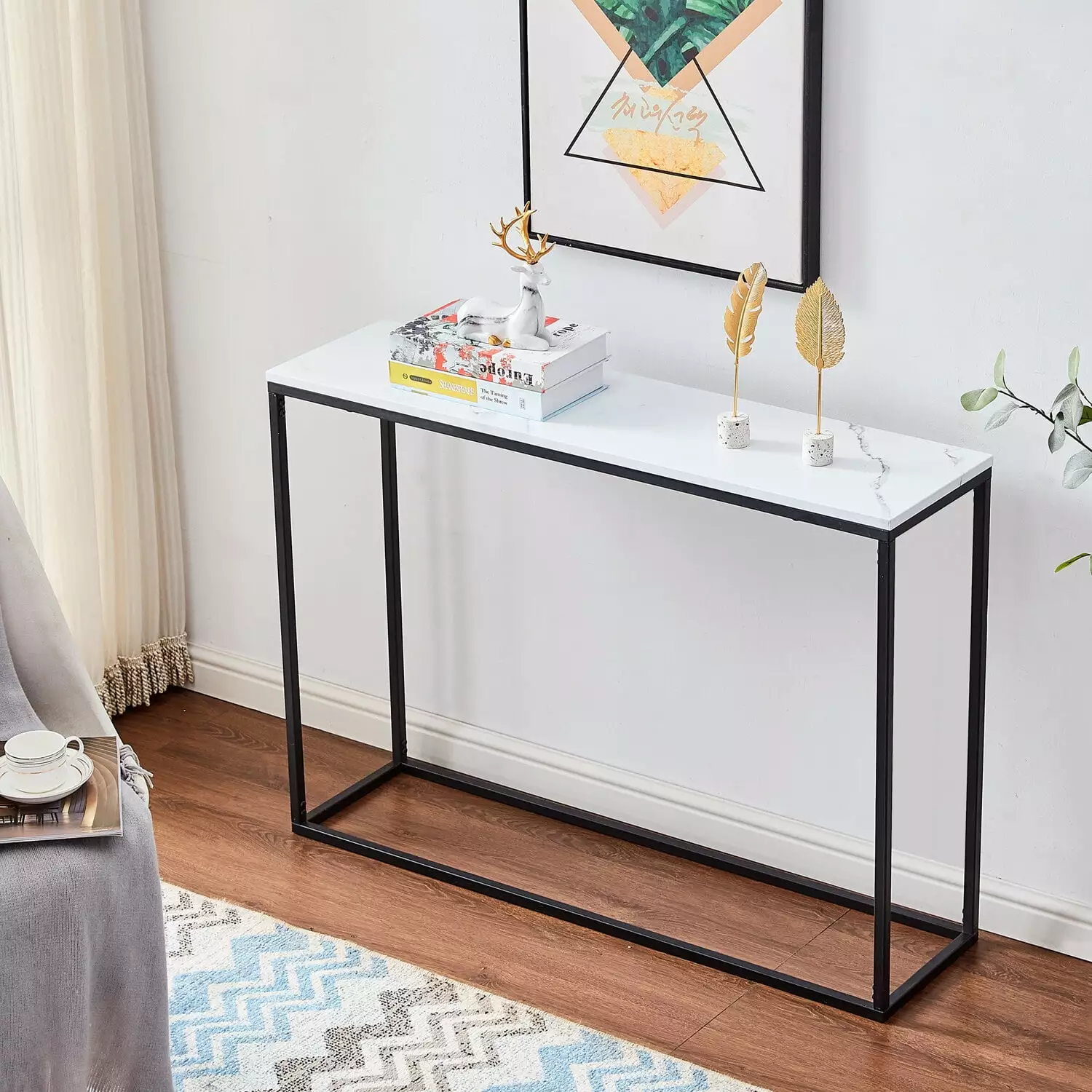 Faux Marble Console Table Metal Frame Entryway and Living Room Console Keyboarant