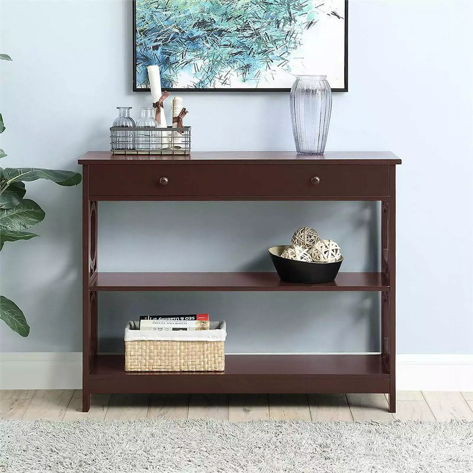 Pemberly Row Contemporary Espresso Wood Storage Console Table Modern Design Console