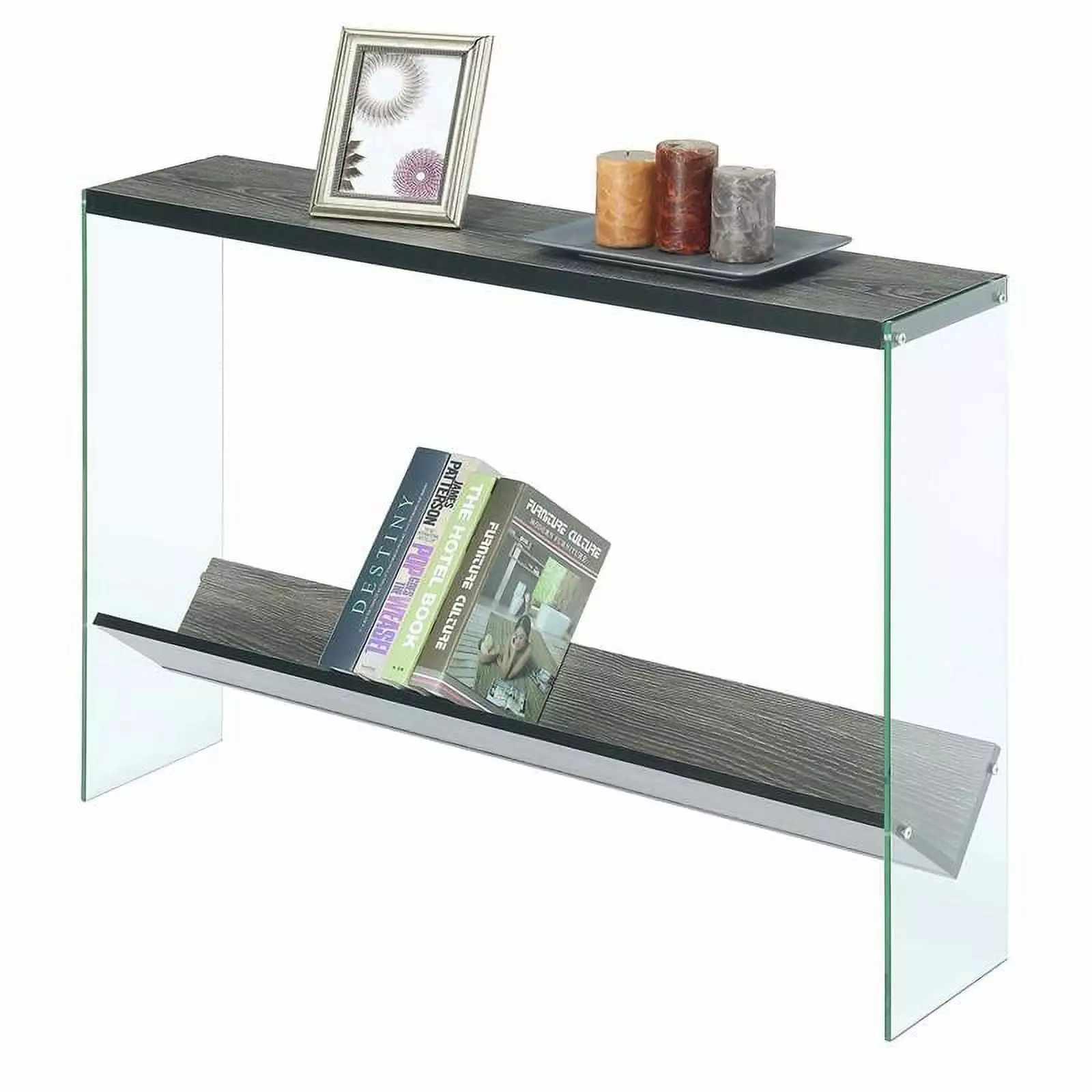 Pemberly Row Contemporary Gray Wood Finish V Console Table Living Room Console