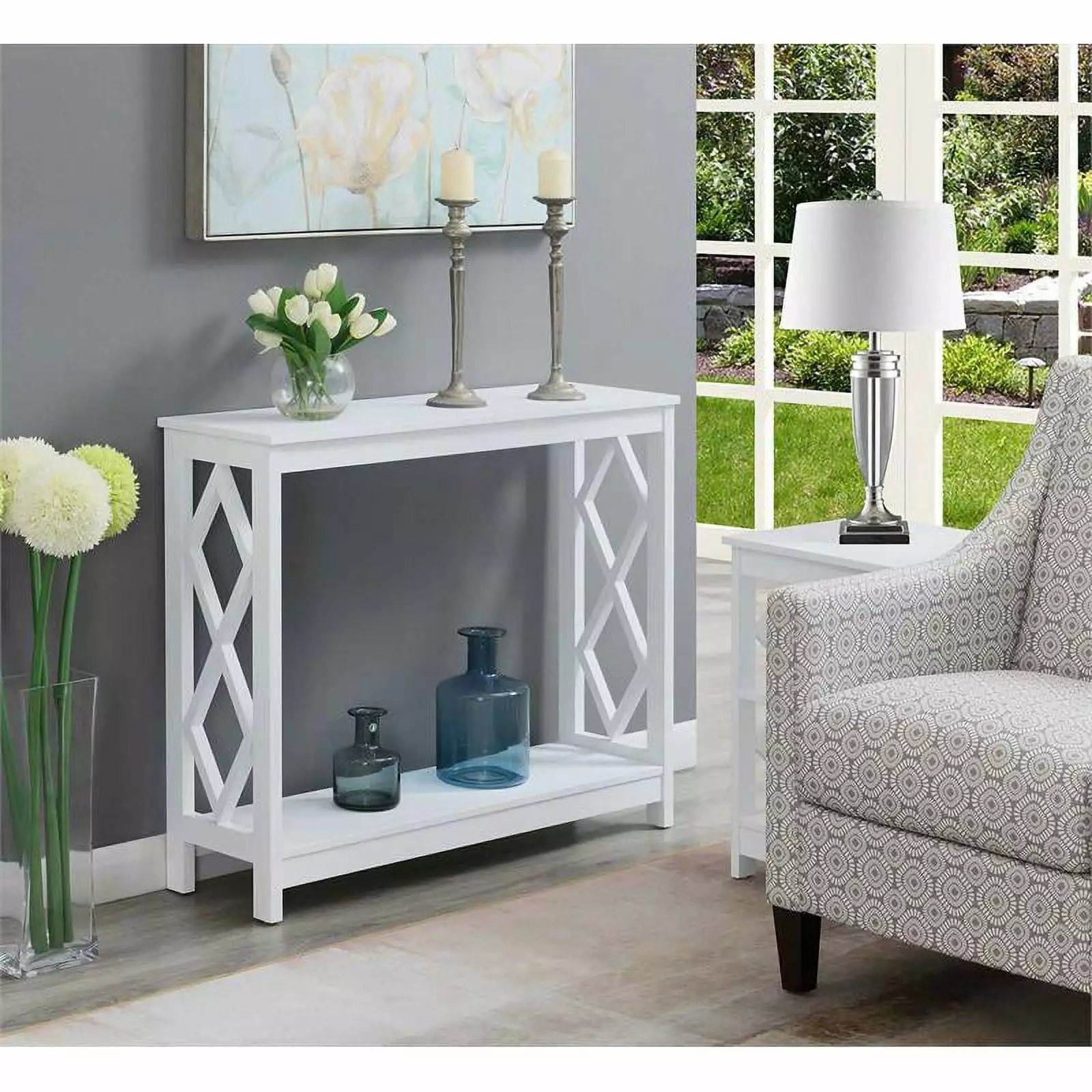 Pemberly Row Contemporary White Wood Finish Console Table Entryway Console