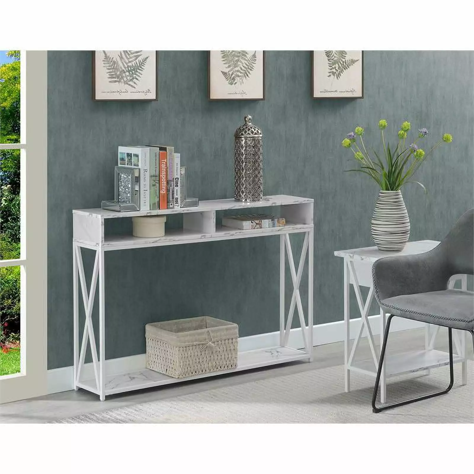 Pemberly Row Modern Deluxe White Wood Console Table Shelf Console