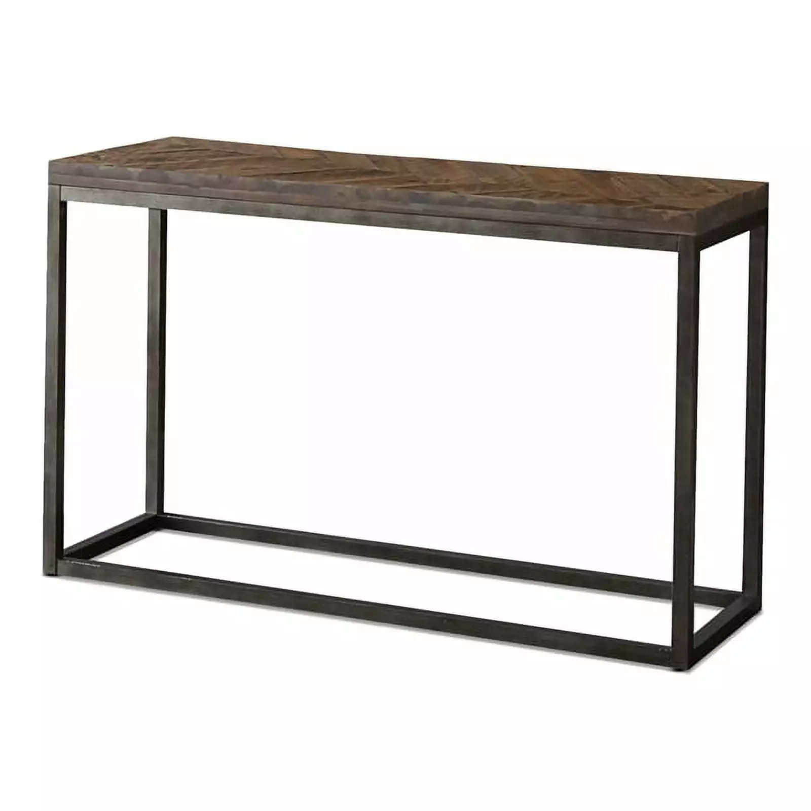 Pemberly Row Modern Distressed Brown Wood Console Table Nickel Base Contemporary Decor Console