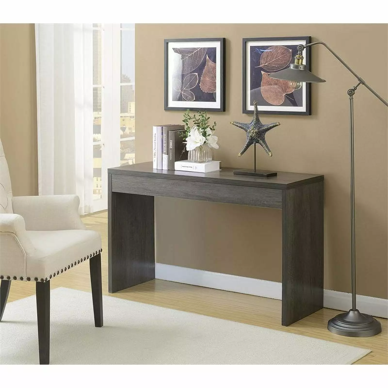 Pemberly Row Weathered Gray Wood Finish Modern Console Table Living Room Console