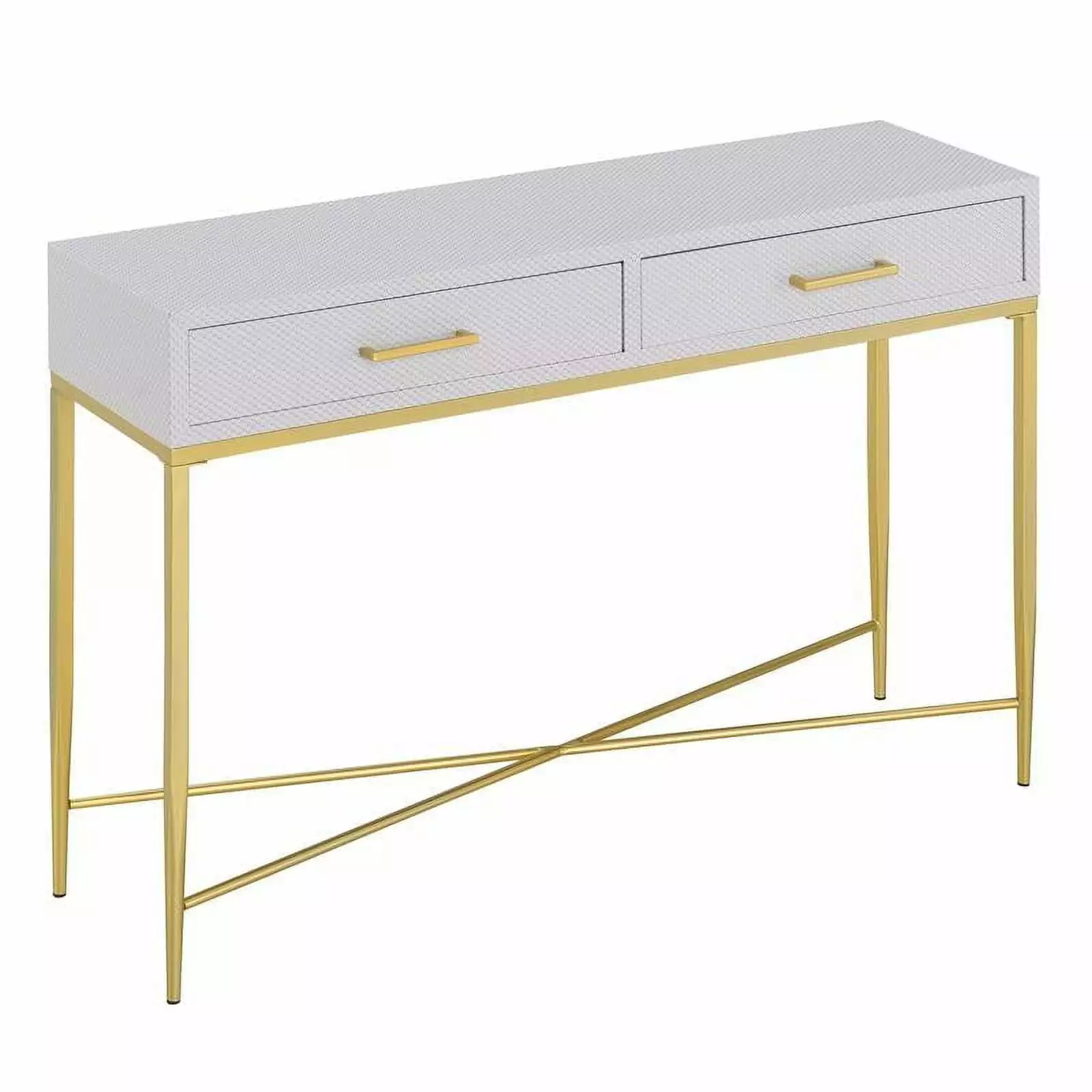 Pemberly Row White Scallop Gold Wood Finish Modern Console Table Console