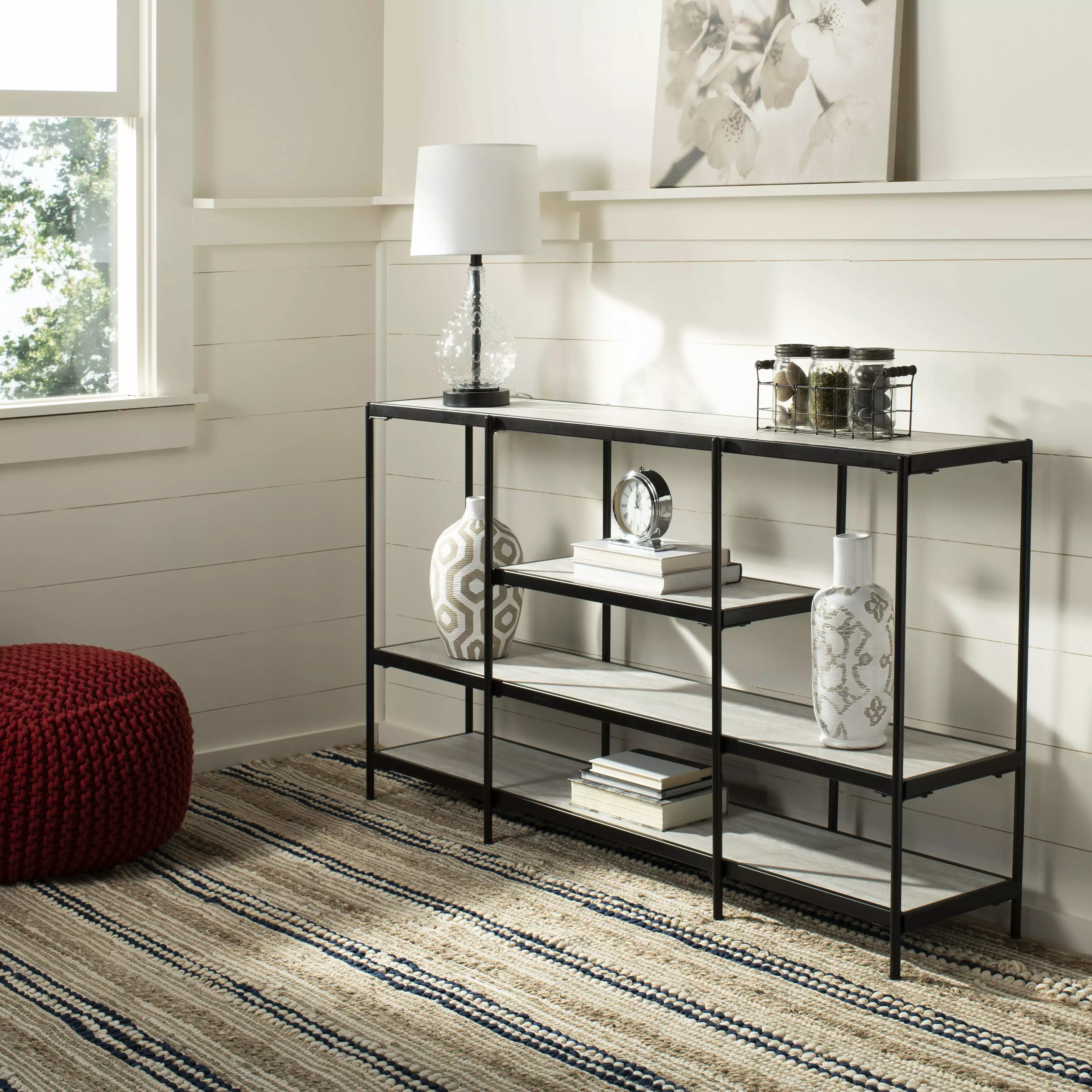 SAFAVIEH Petra 3 Tier Modern Console Table Beige and Black - Contemporary Entryway Table Console