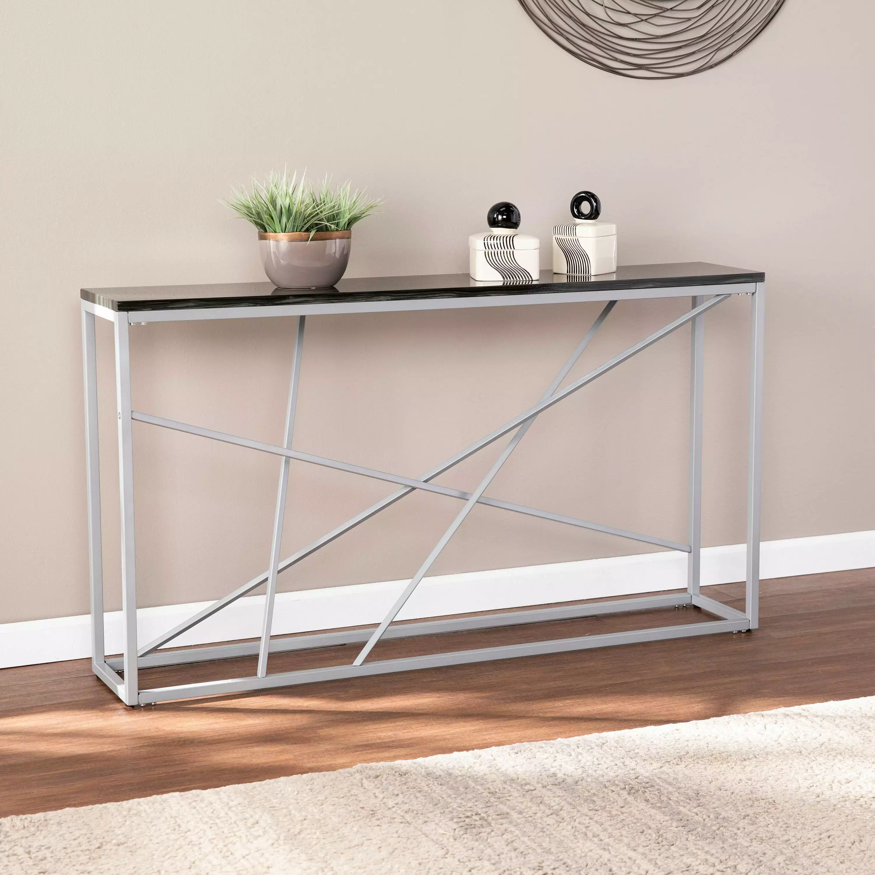 Southern Enterprises Afetell Modern Faux Stone 52 Console Table Silver Console