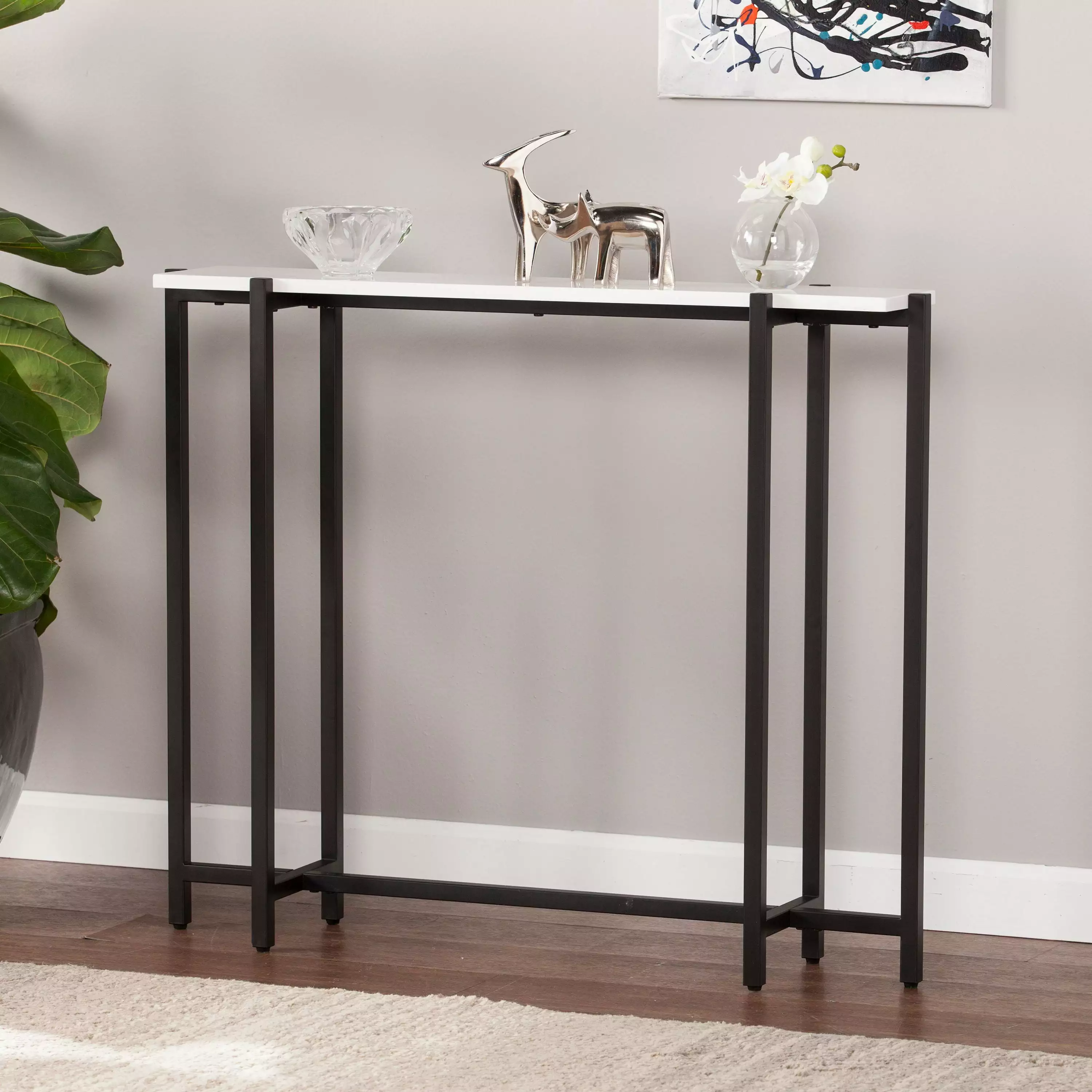Southern Enterprises Harloff White Black Console Table Entryway Hallway Console