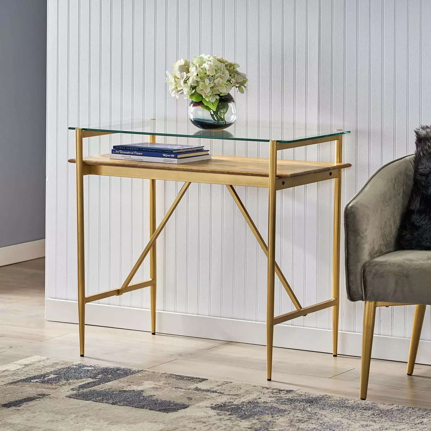 Spaco Console Table Tempered Glass Sofa Table Modern Entryway Table Adjustable Feet Console