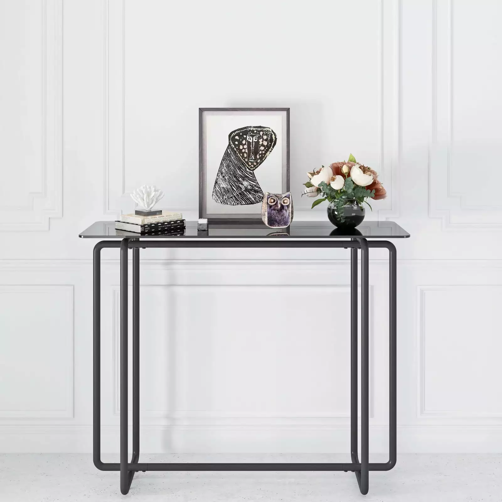 Elegant Black Rectangular Console Table Tempered Glass Top Entryway Living Room or Tea Table Console Wodine
