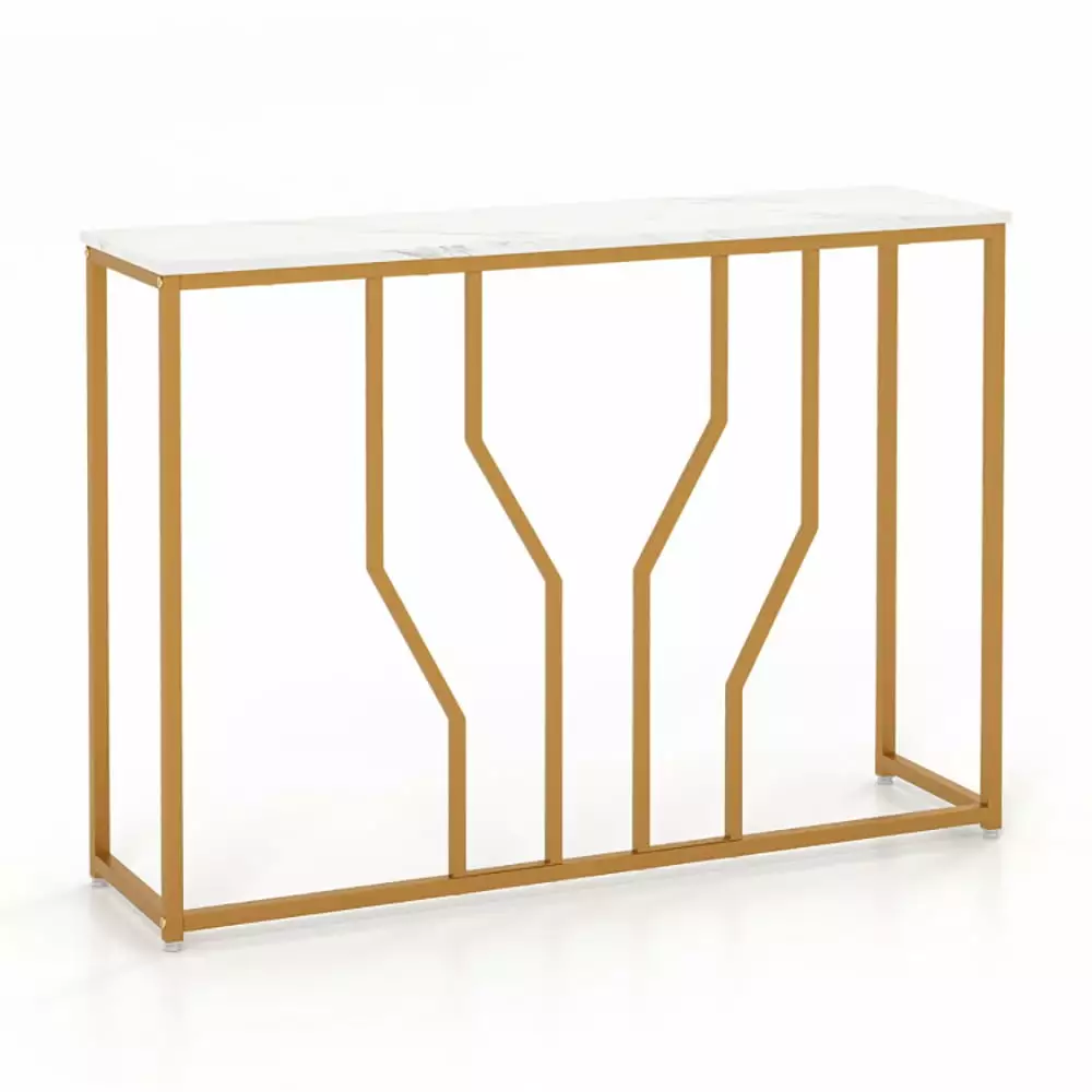 Yardi Yard 44 Inch Modern White Entryway Table Faux Marble Tabletop Console