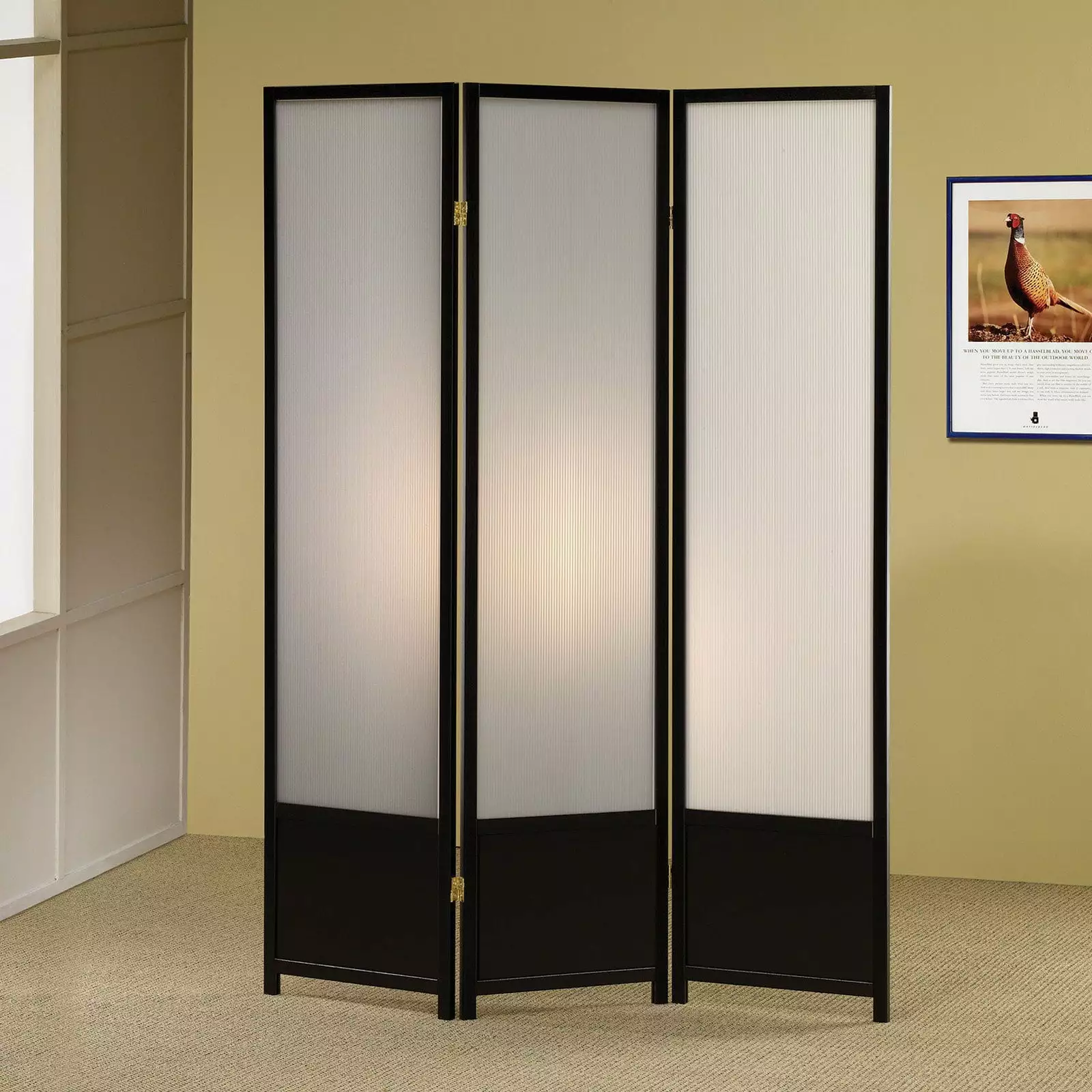 Calix 3-panel Folding Floor Screen Translucent and Black Office Coaster Company