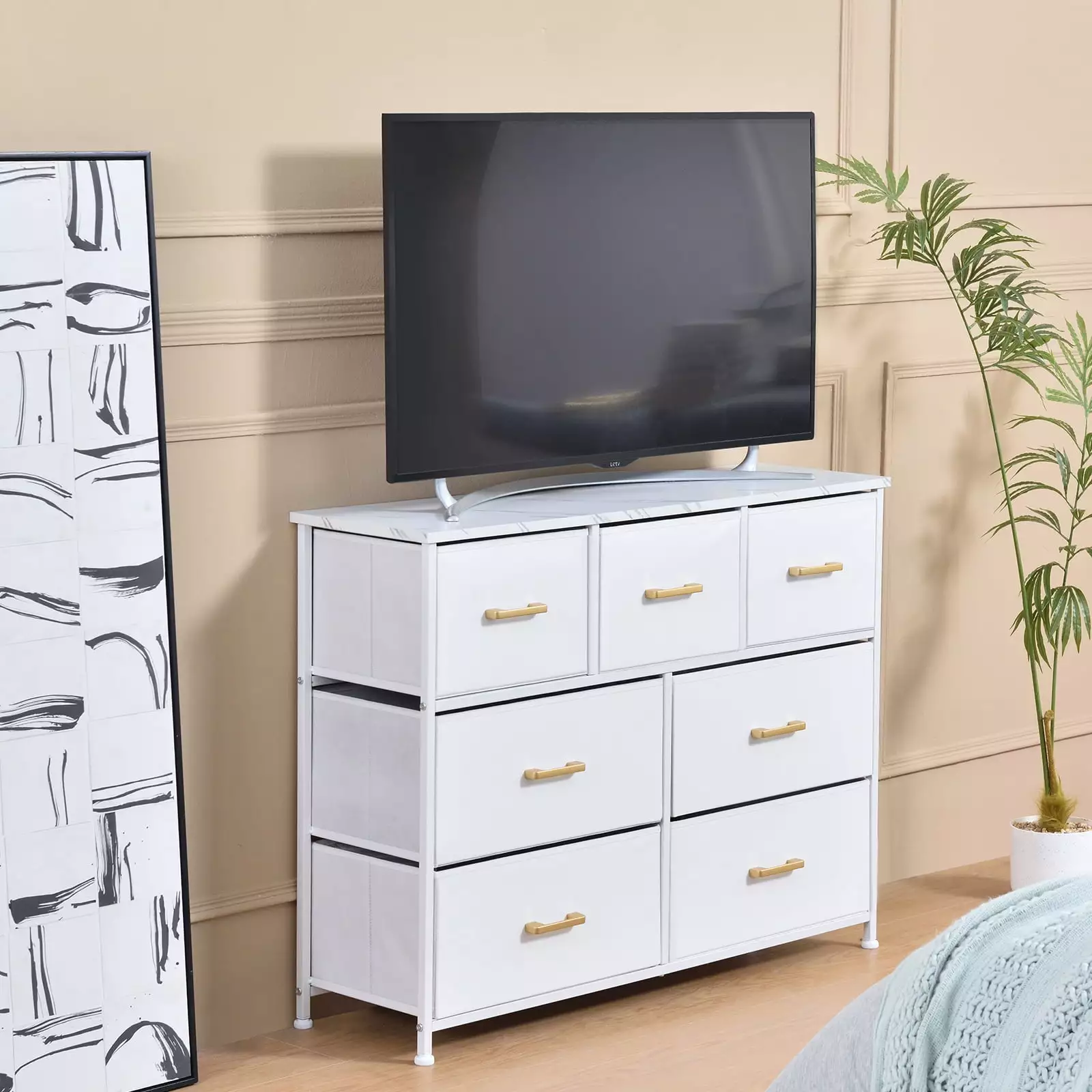 Bigroof Storage Drawers Clothes Sturdy Steel Frame Wide Chest Wood Top Modern Dresser