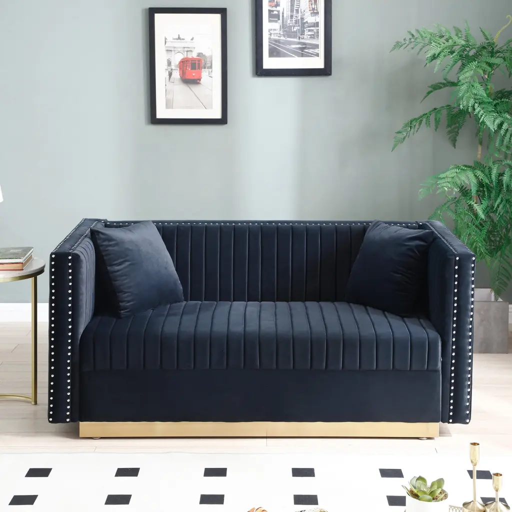 DeeHome Contemporary Vertical Channel Tufted Velvet Sofa Loveseat Modern 2-Seater Couch Pillows - Black