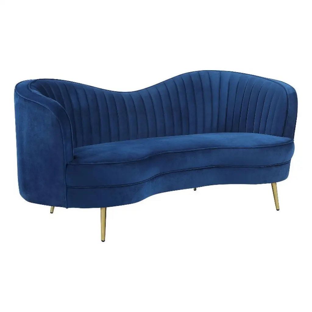 Pemberly Row Modern Velvet Upholstered Camel Back Loveseat Blue - Elegant Living Room Furniture
