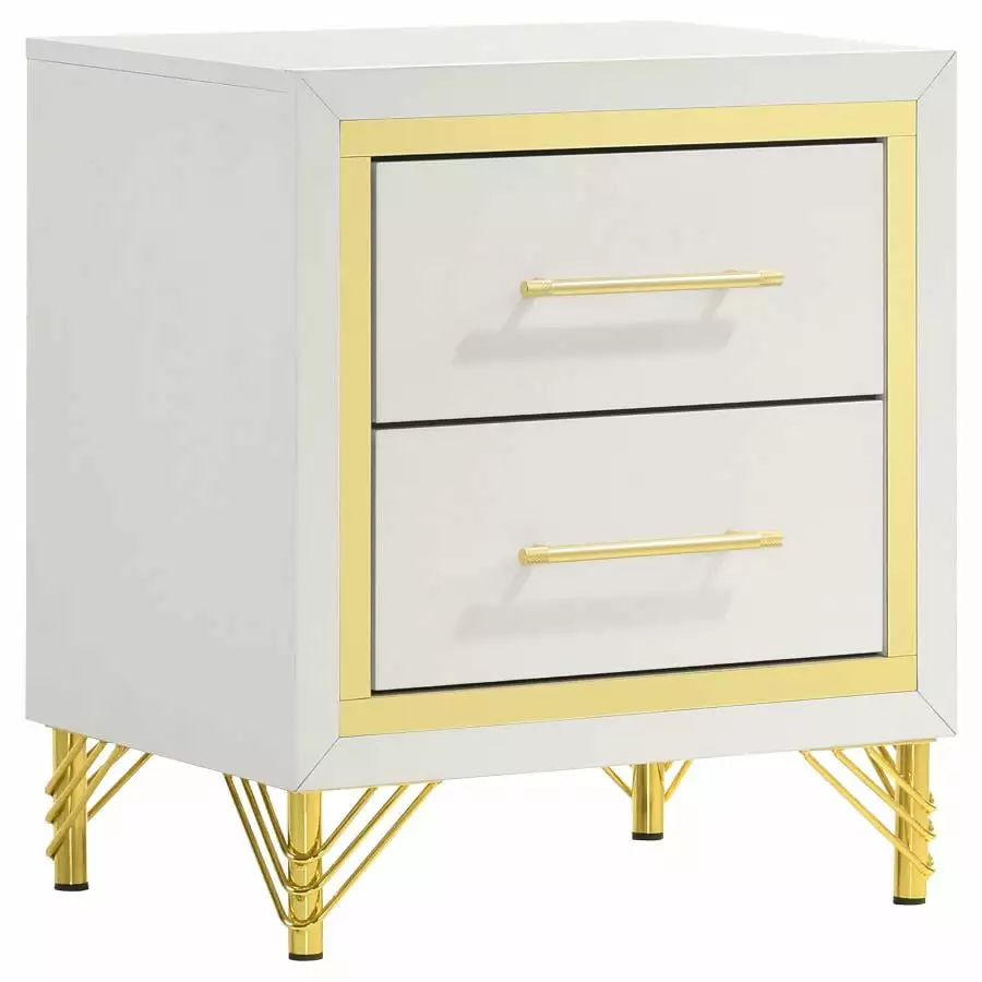 Coaster Lucia Modern 2-Drawer Wood Nightstand Bedside Table White and Gold Coaster Company