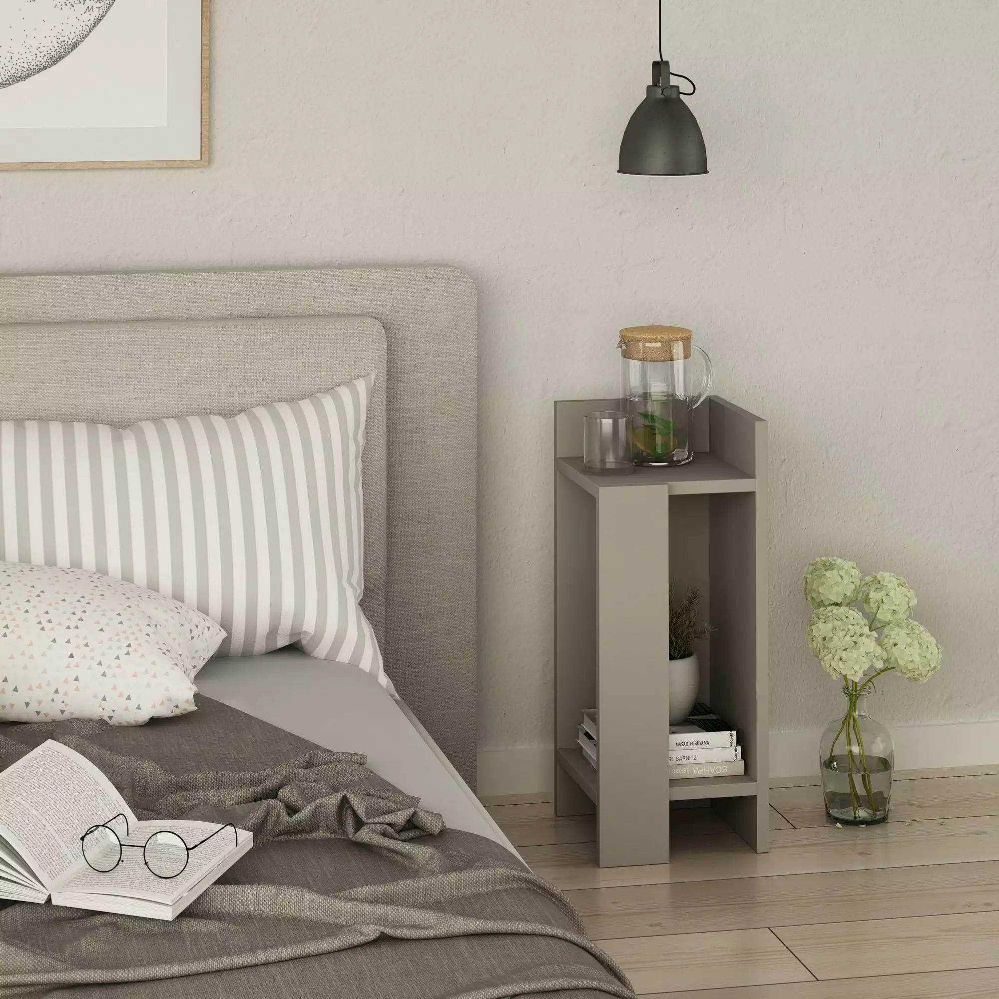 Mocha Nightstand - Modern Decortie Right Light Bedside Table