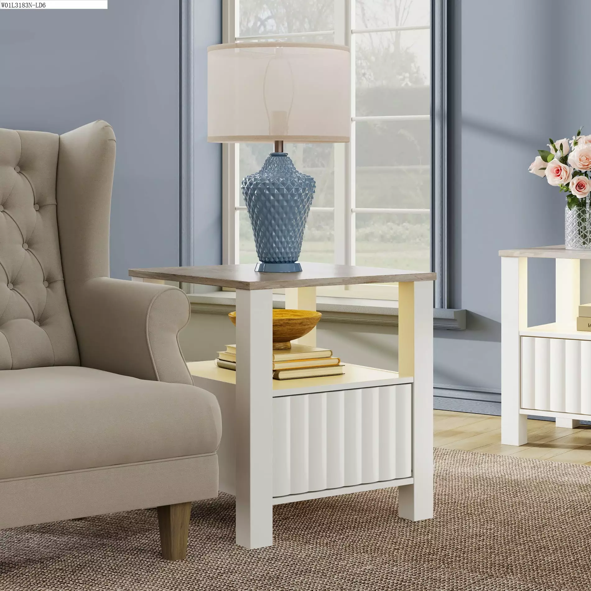 LED Nightstand Door and Open Storage White Modern End Side Table Bedroom Living Room FITUEYES