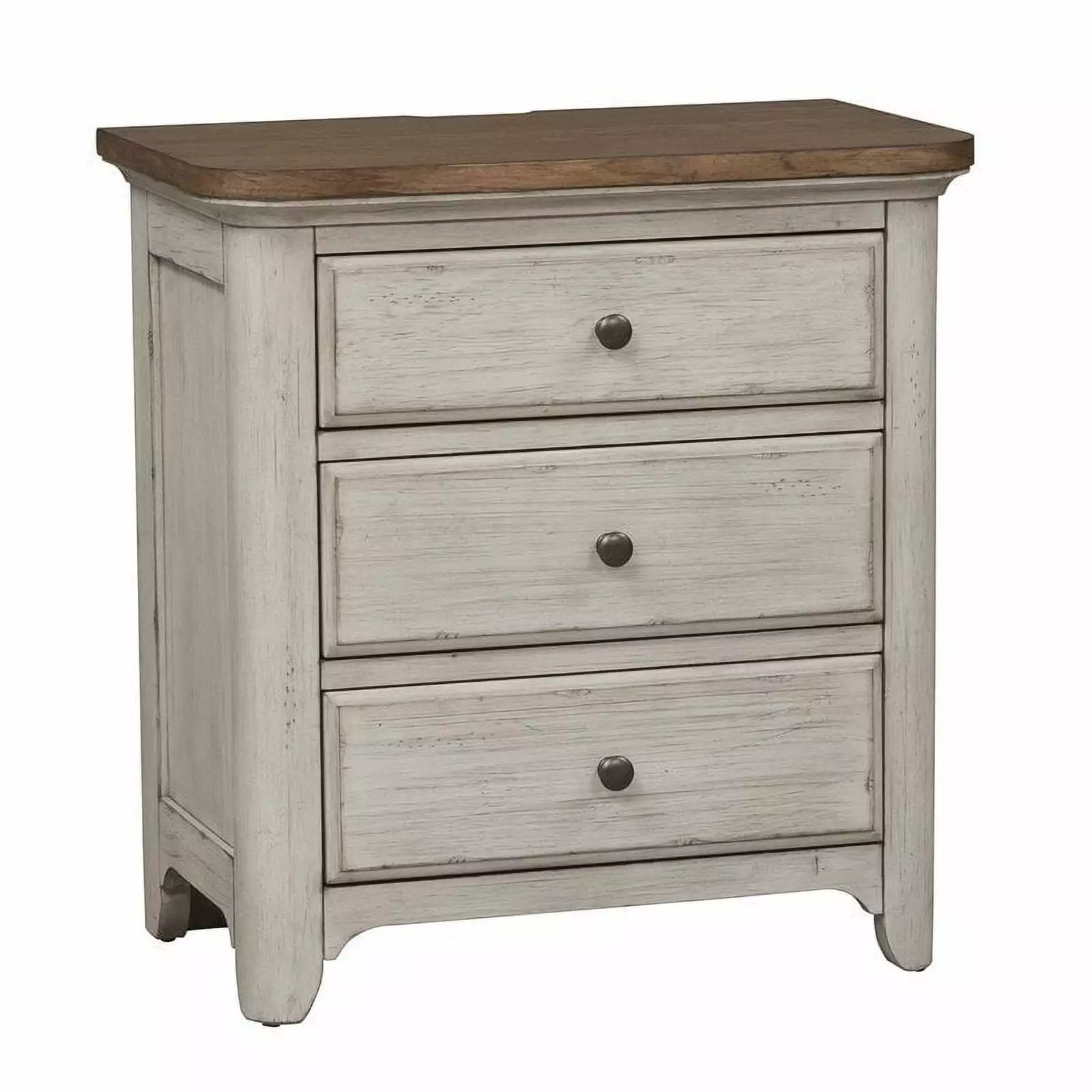Farmhoutilize Reimagined White 3 Drawer Night Stand Charging Station Liberty Furniture