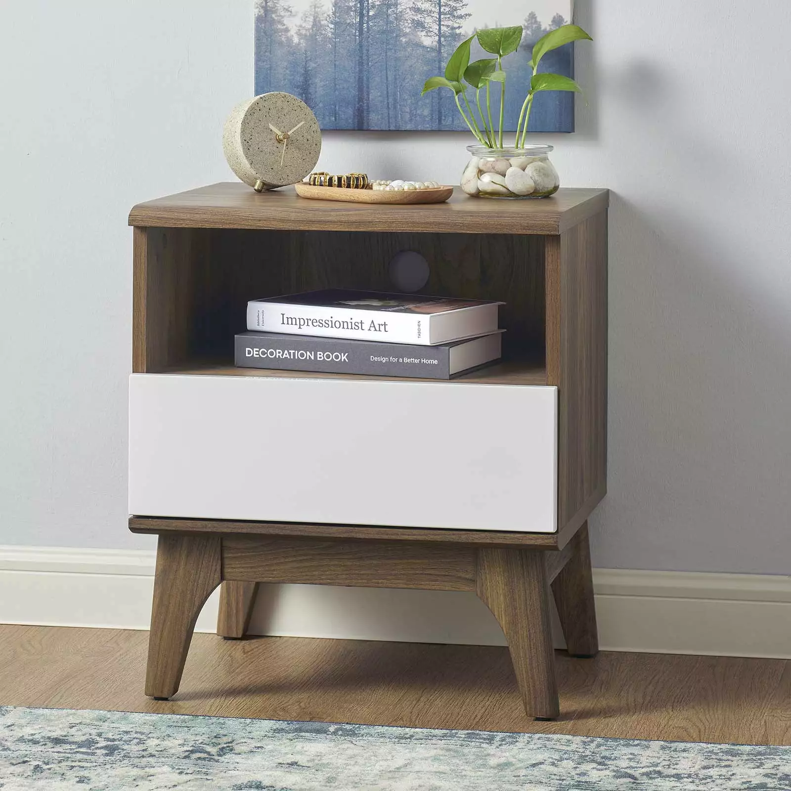 Modway Envision Nightstand Walnut White Modern Bedside Table